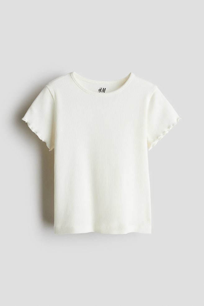 Geripptes Jerseyshirt - Weiß/Hellblau - 1
