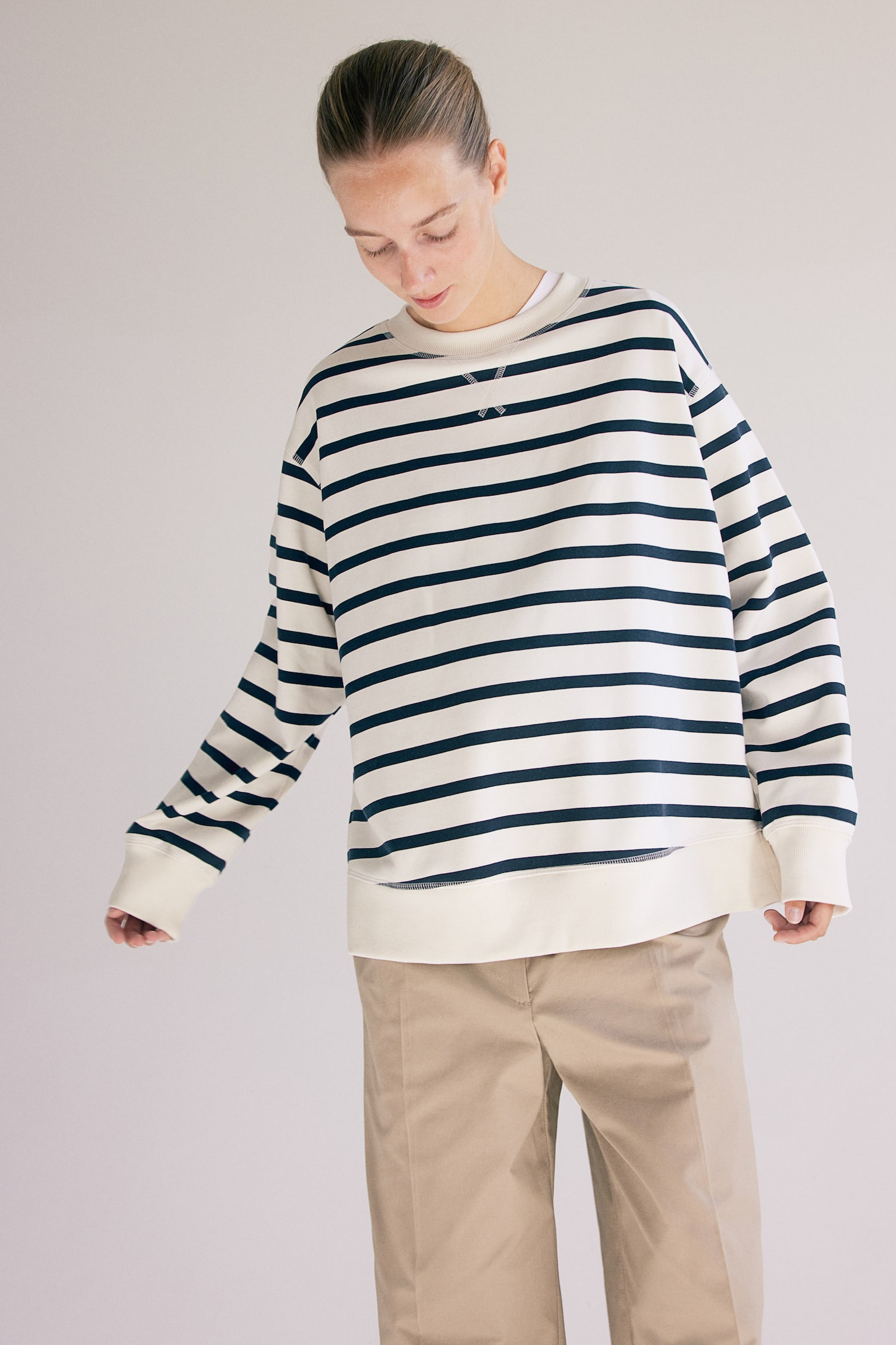 MAMA Sweatshirt - White/Striped/Light grey marl - 4