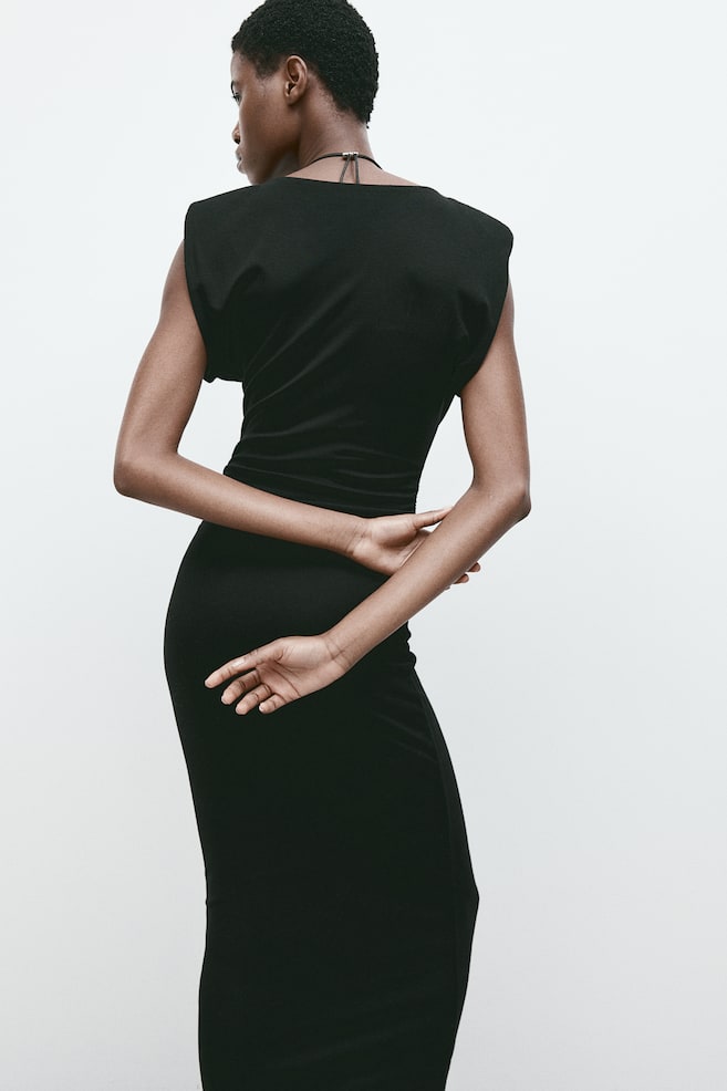 Shoulder-pad dress - Black/Cream - 4