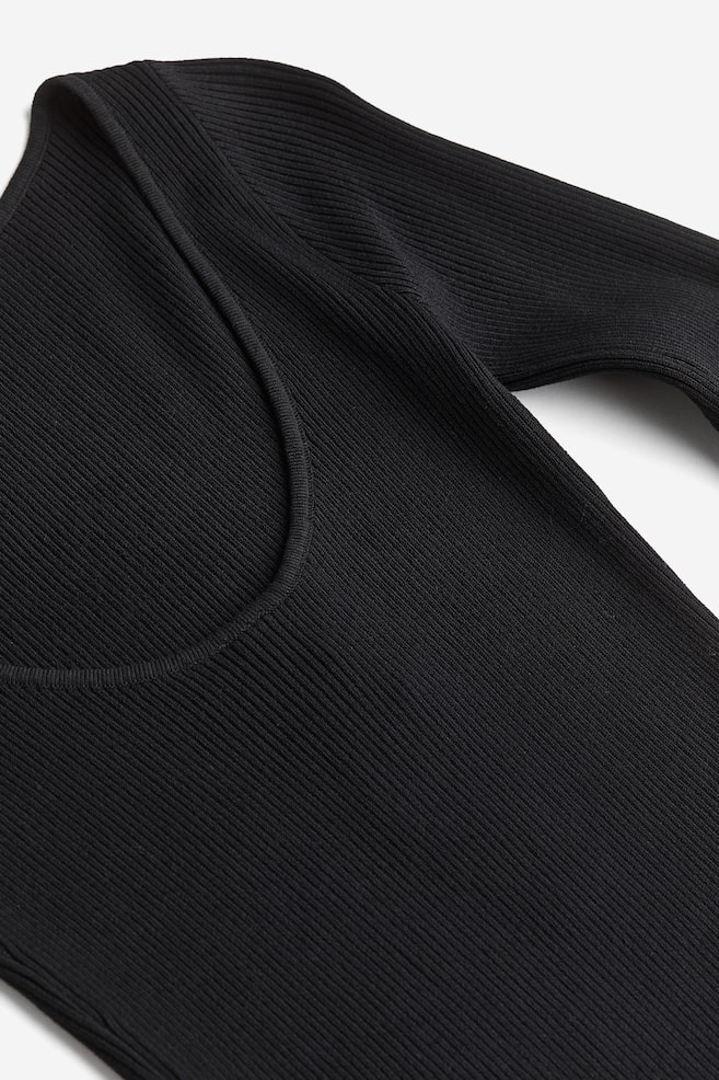 Rib-knit bodycon dress - Black/Cream/Grey - 5