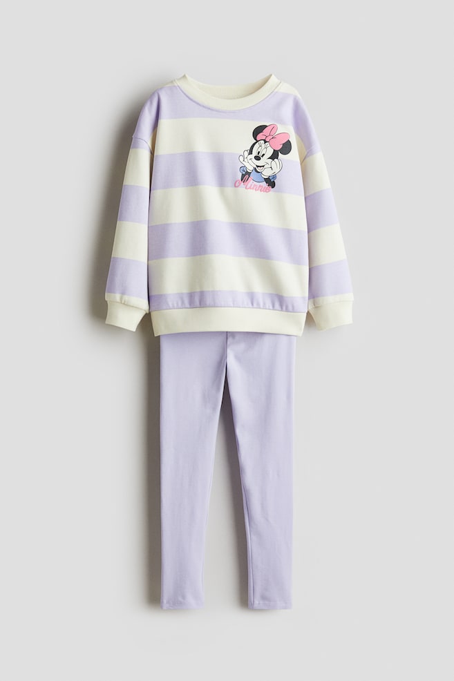 2-piece Top and Leggings Set - Light purple/Minnie Mouse/Light blue/Disney princesses/Light blue/Cinnamoroll/Pink/Cinderella/Light pink/Frozen/Navy blue/Lilo & Stitch/Light purple/PAW Patrol/White/Peppa Pig/Cream/Hello Kitty/White/Minnie Mouse - 1