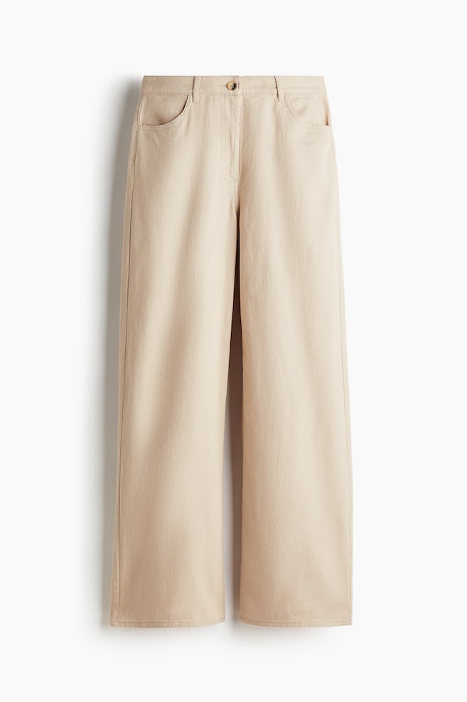 Wide Leg Cotton Pants - Beige/White - 1
