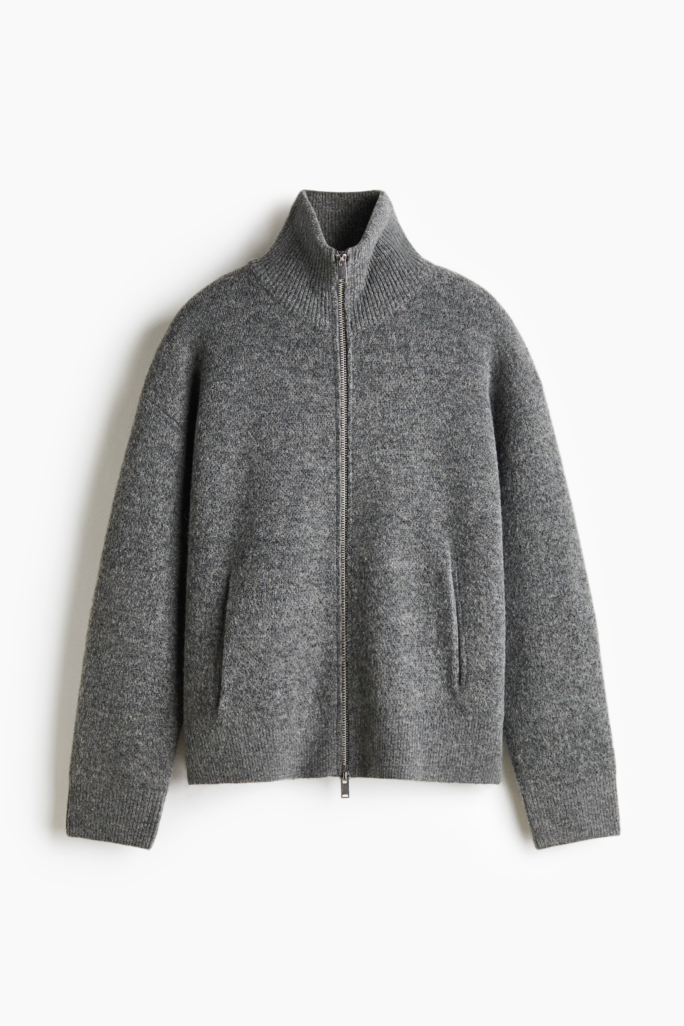 Cardigan mit Zipper in Loose Fit - Graumeliert/Schwarz