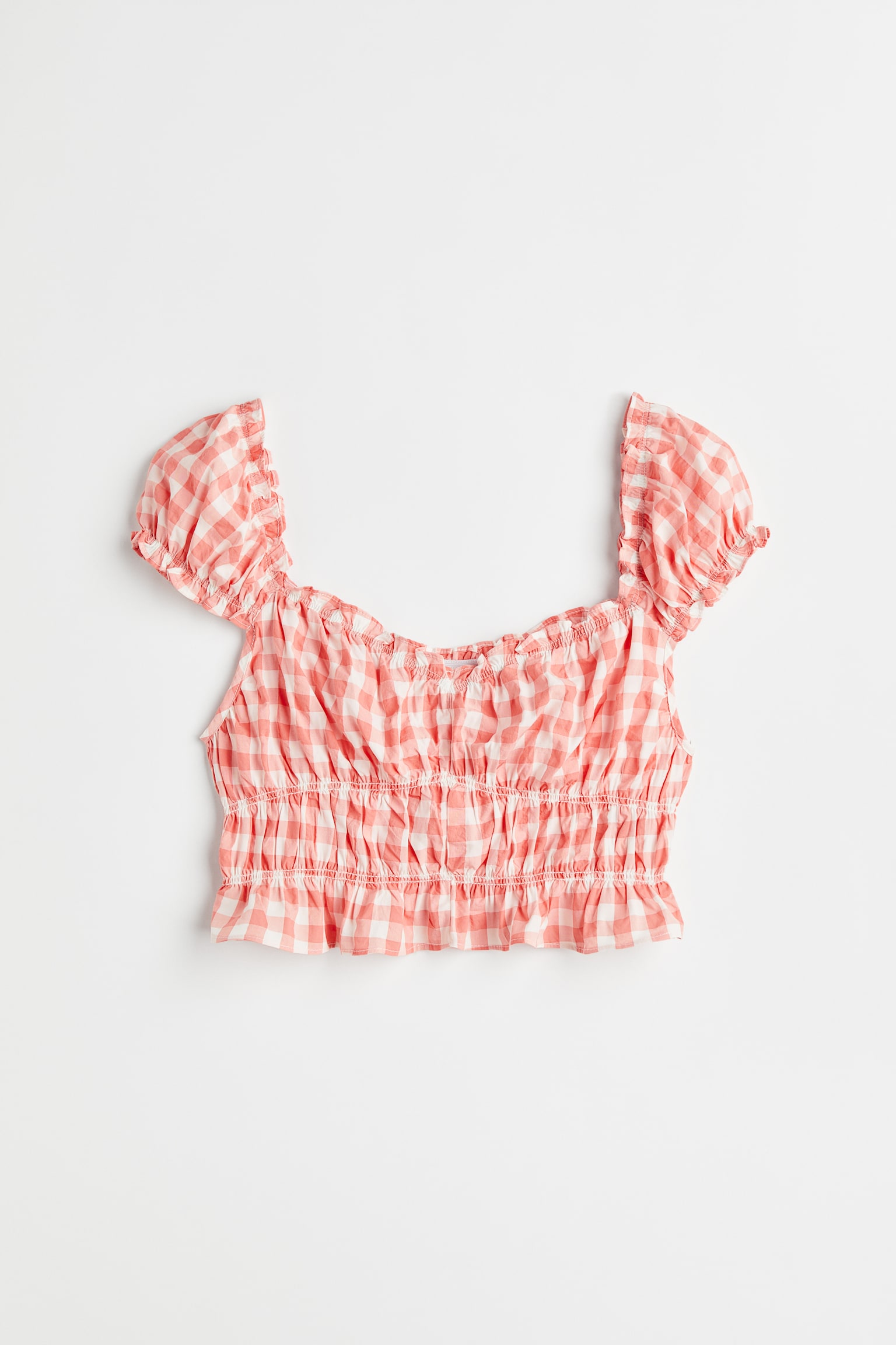 Puff Sleeve Blouse - Coral/Check - 1