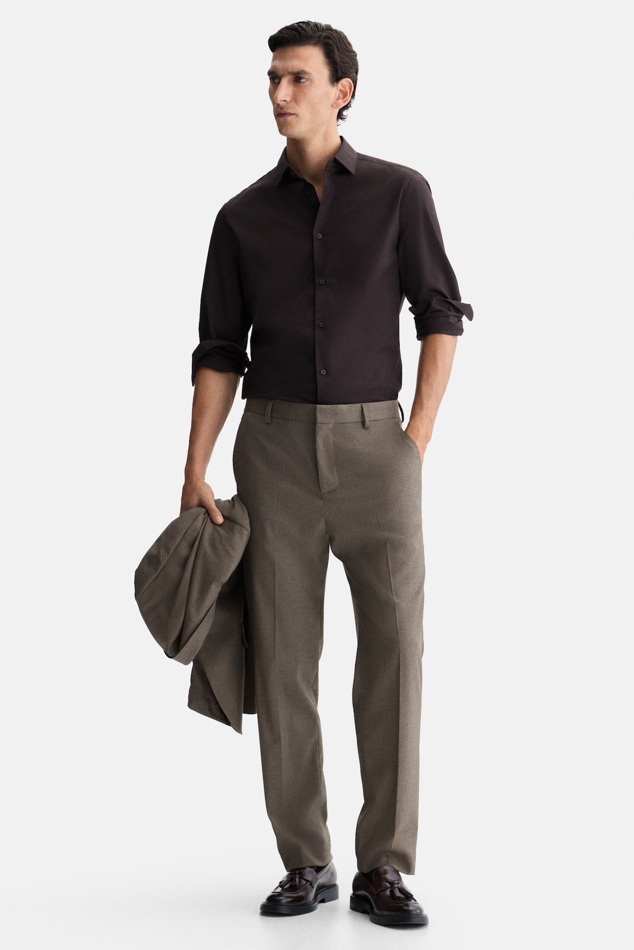 Men's Dark brown Slim Fit Easy-iron Shirt | H&M US
