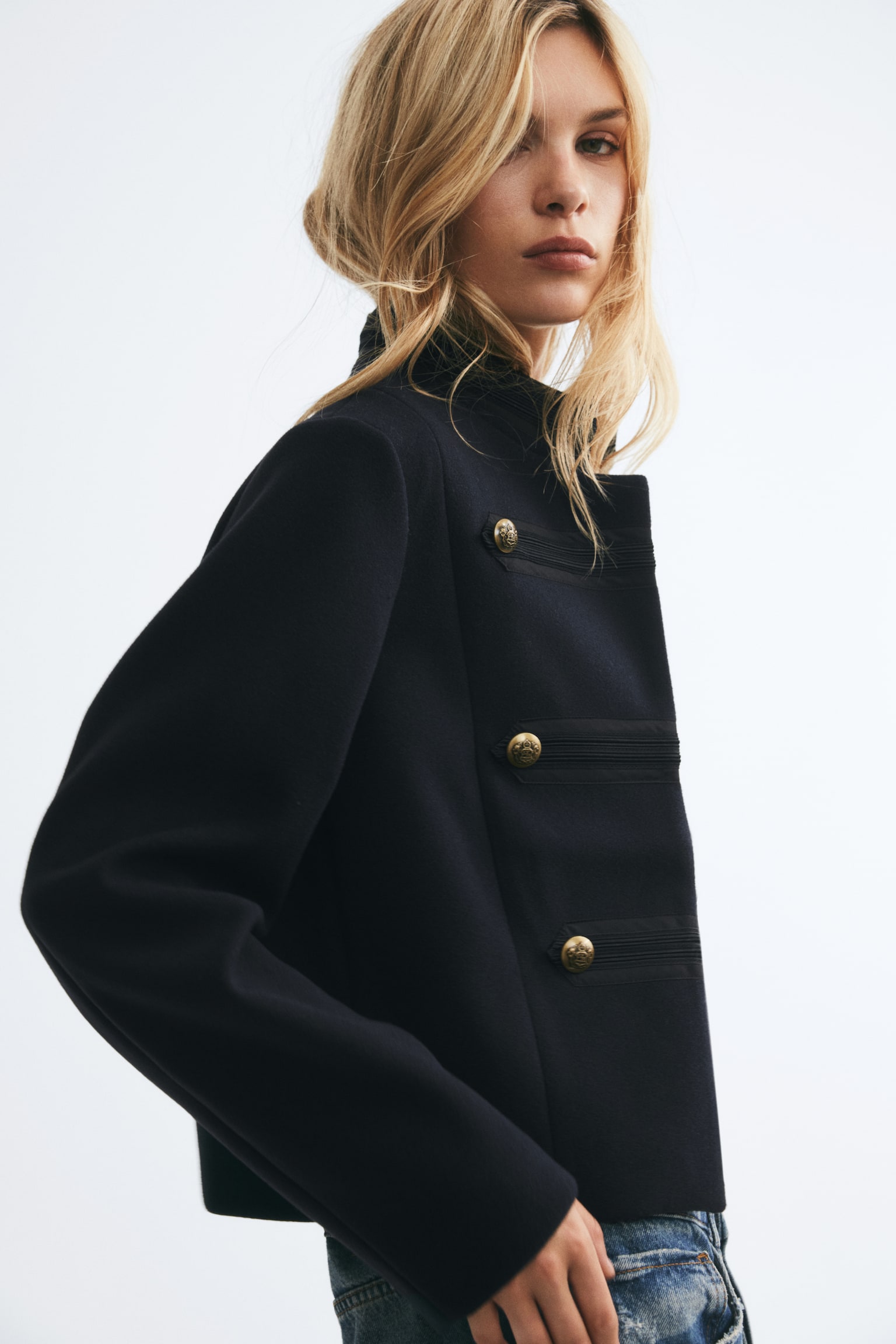 Button-detail jacket - Navy blue - 1