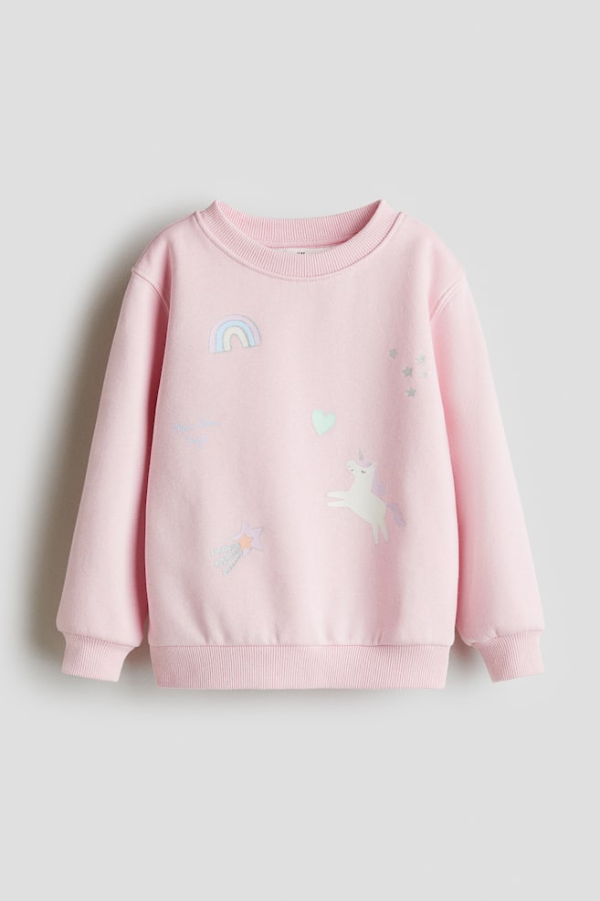 Printed Brushed-Inside Sweatshirt - Light pink/unicorns/Beige/leopard print - 1