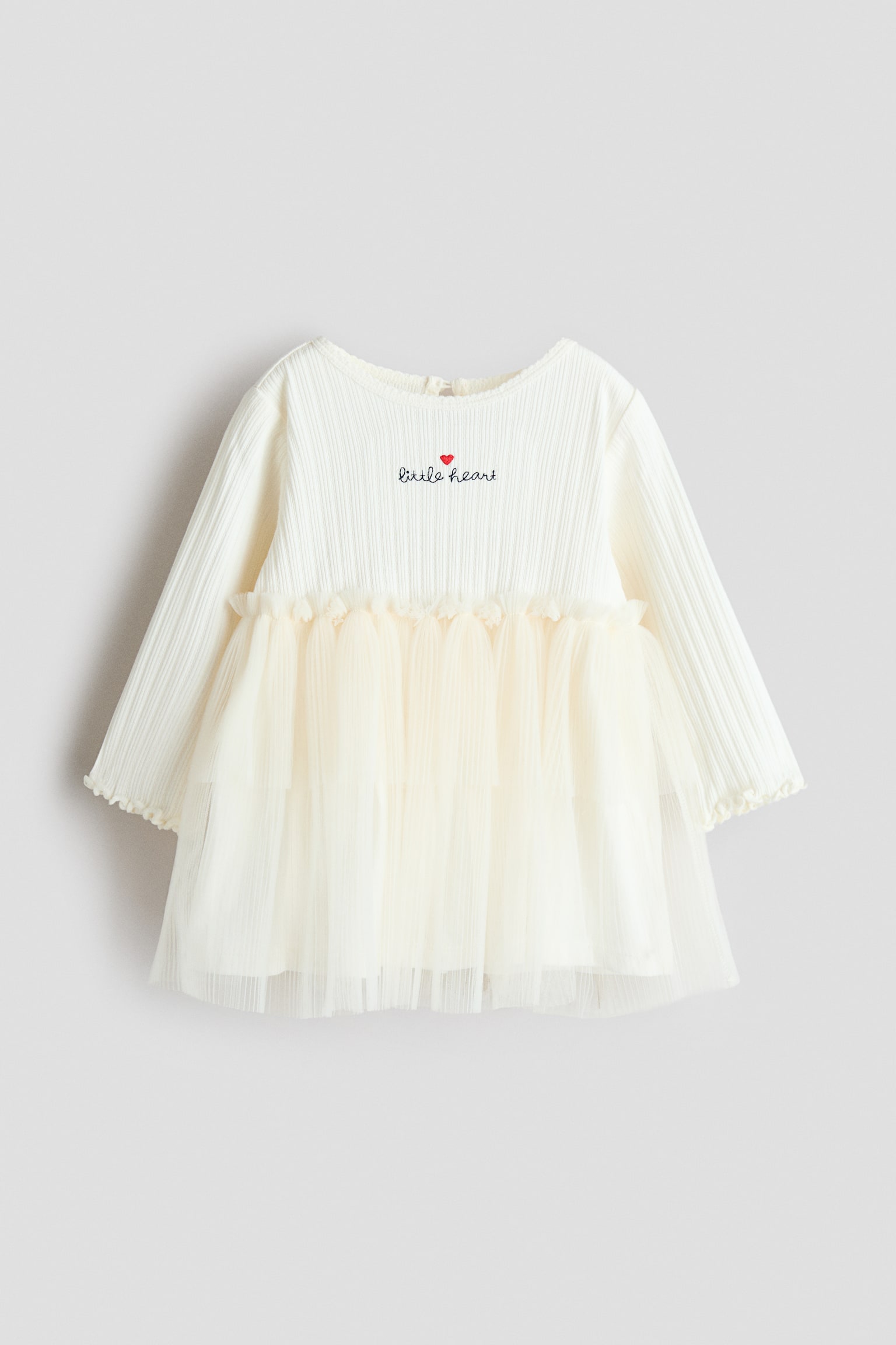 Tulle-skirt pointelle dress - Cream/Little Heart