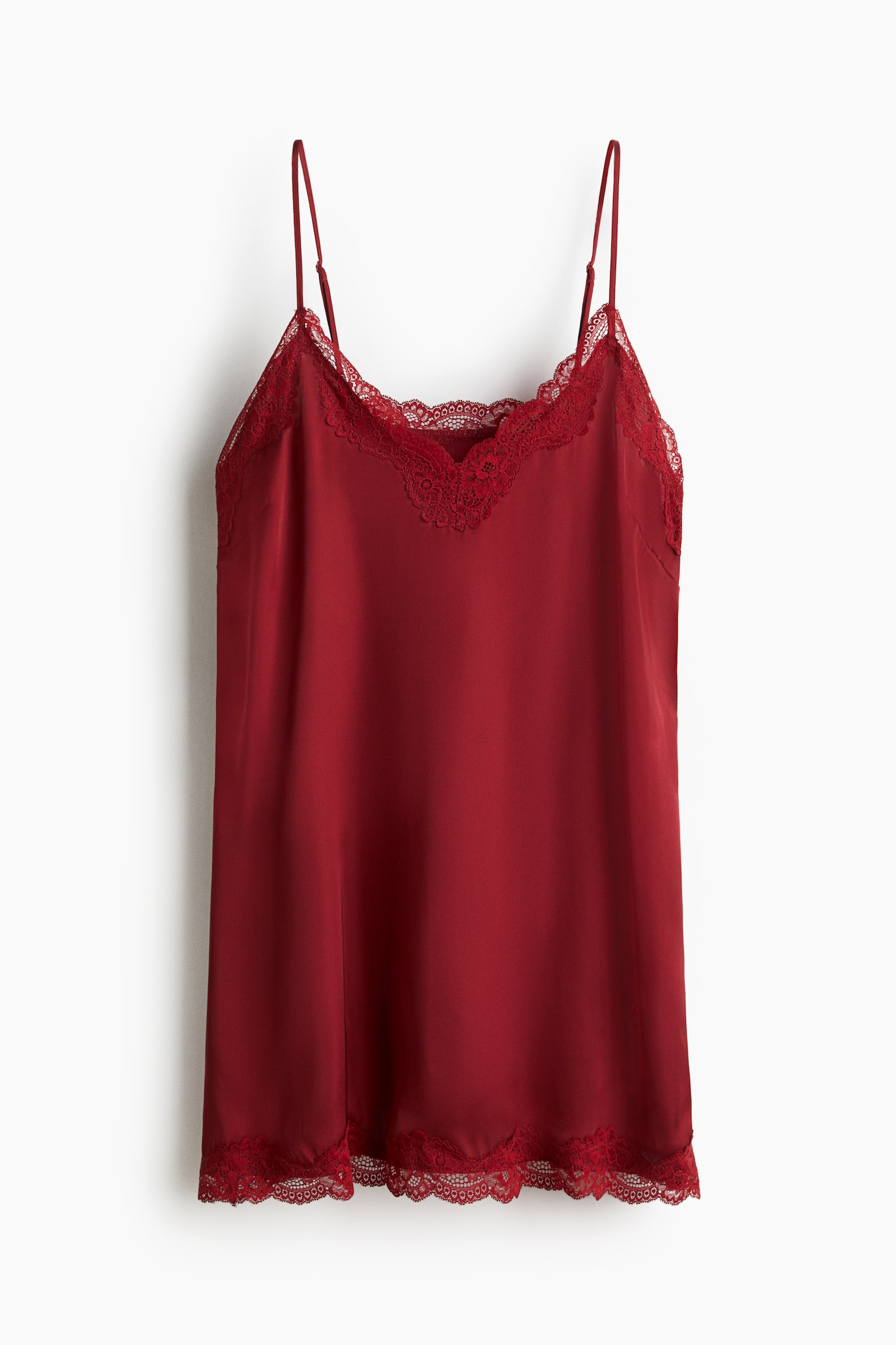 Lace-Trimmed Satin Nightgown - Dark red