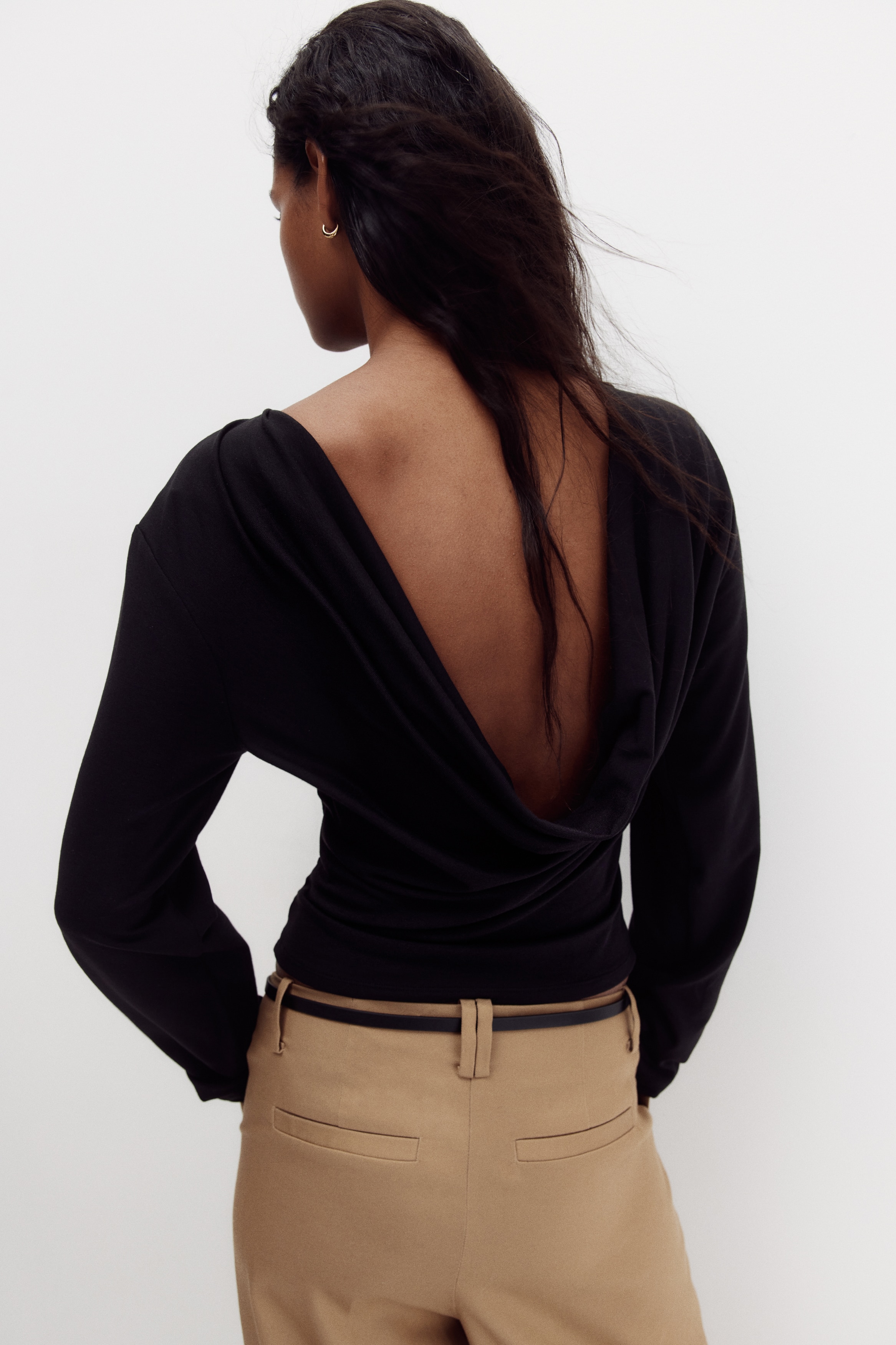 Cowl-back jersey top