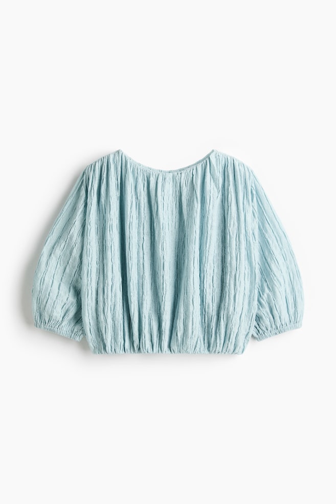 Textured Bubble-Hem Blouse - Light turquoise/Cream - 1