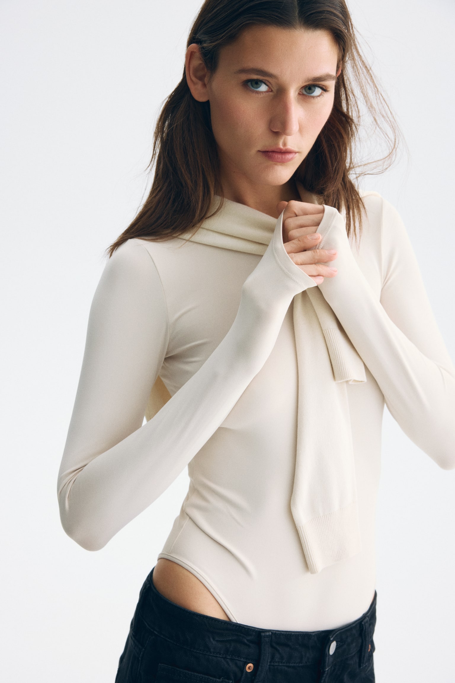 Long-sleeved microfibre body - Cream/Black/Truffle grey - 1