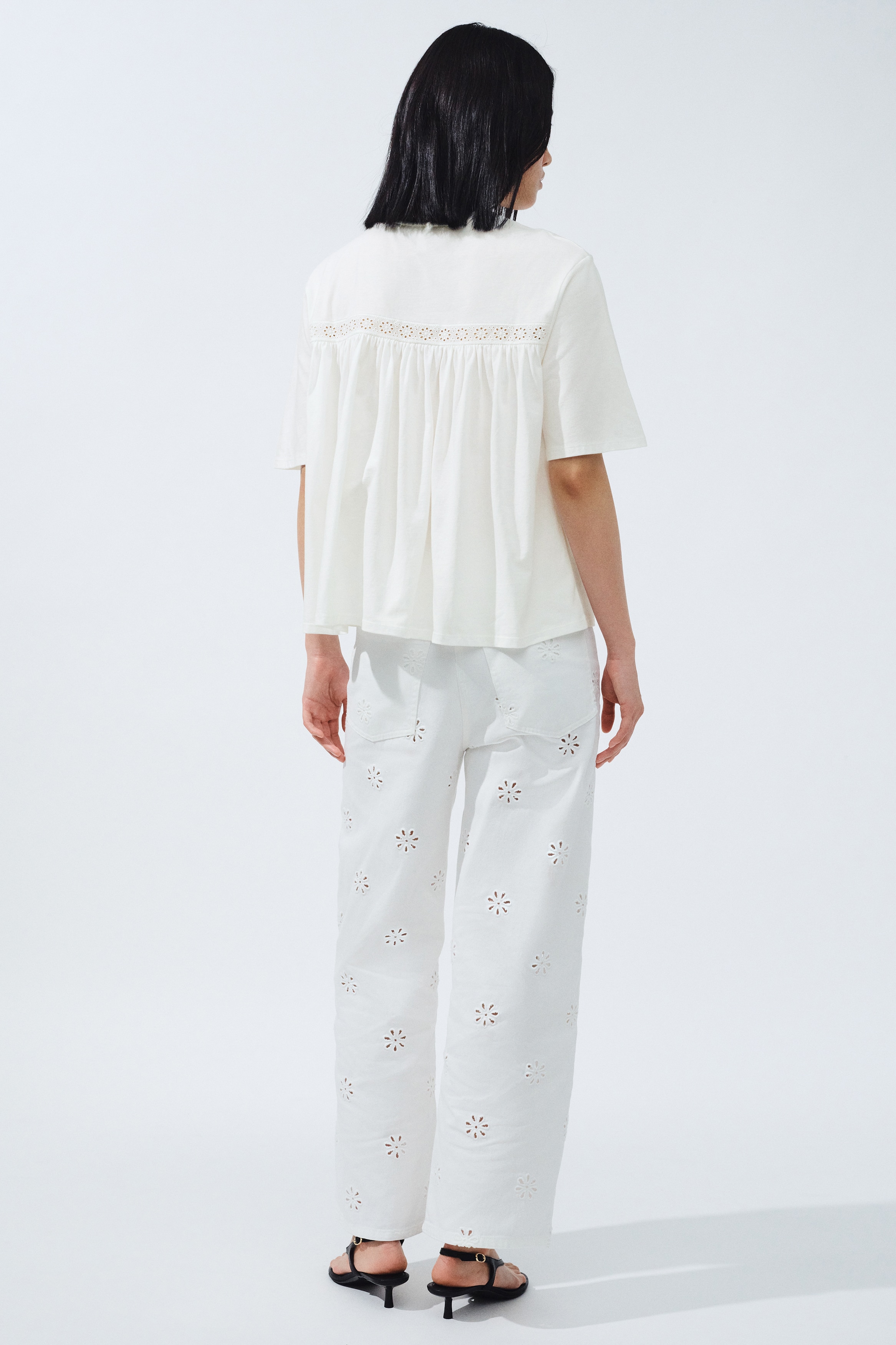 Women's White Lace-inset cotton top | H&M SG