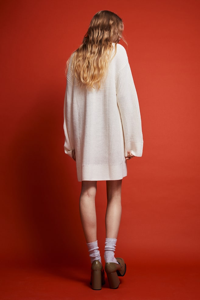 Oversized knitted dress - Cream/Dark grey marl/Light beige - 5