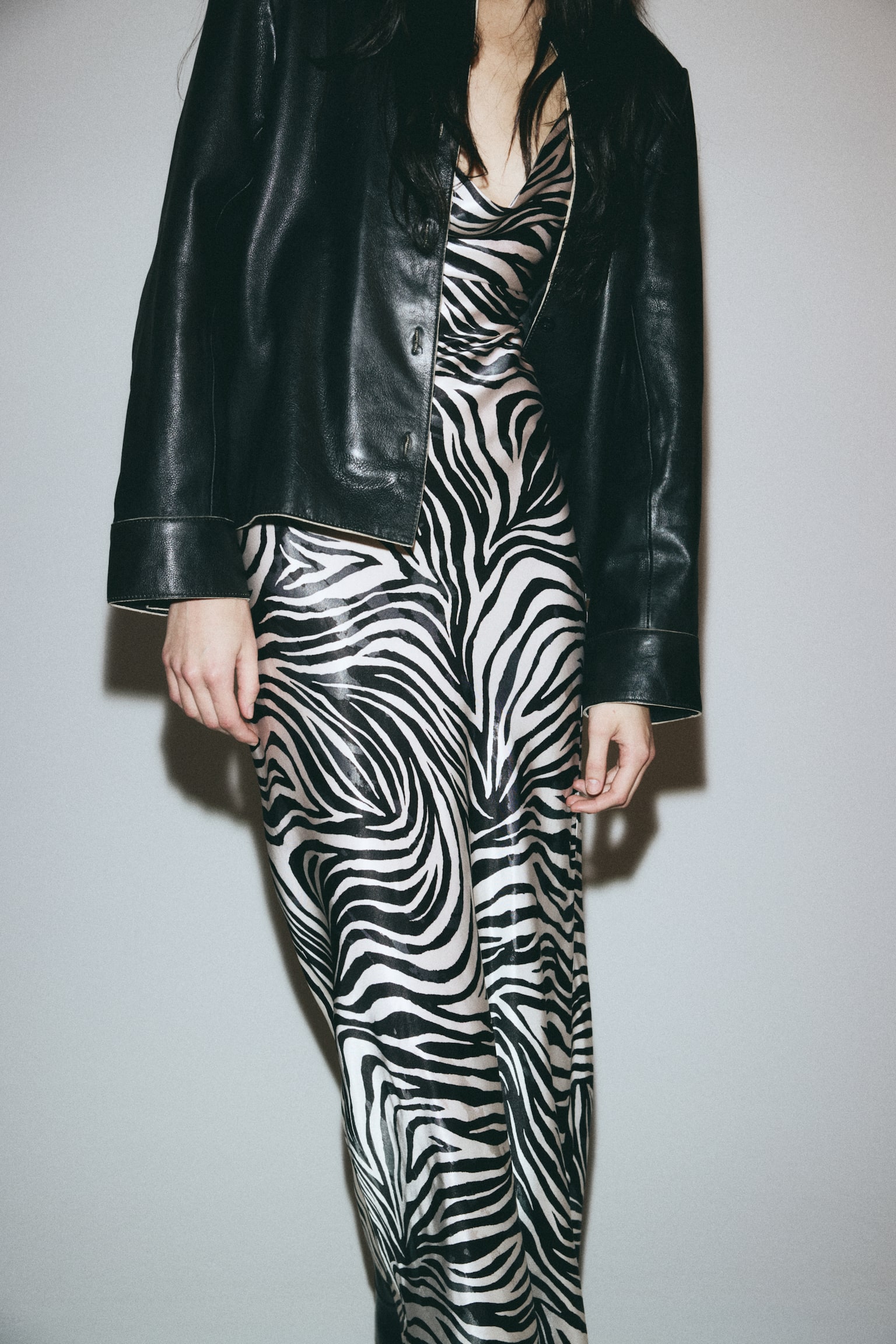 Satenska haljina na bretele - White/Zebra print/Bež/leopard dezen - 4