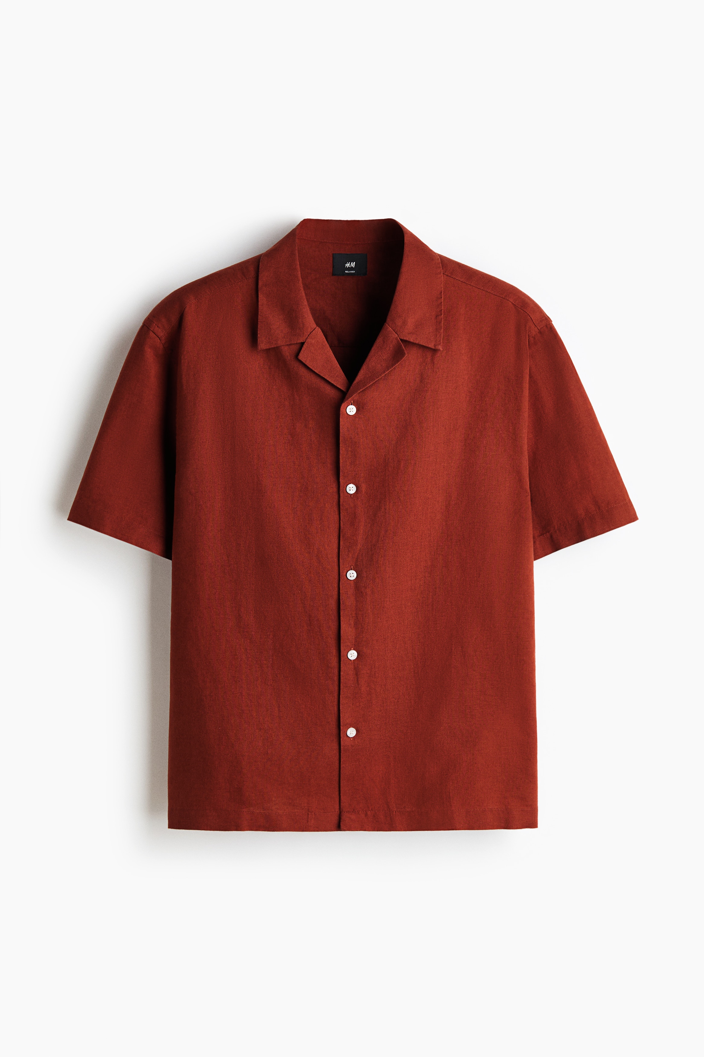 Relaxed-Fit Linen-Blend Resort Shirt - Rust red/Light beige/Black/White/White/striped