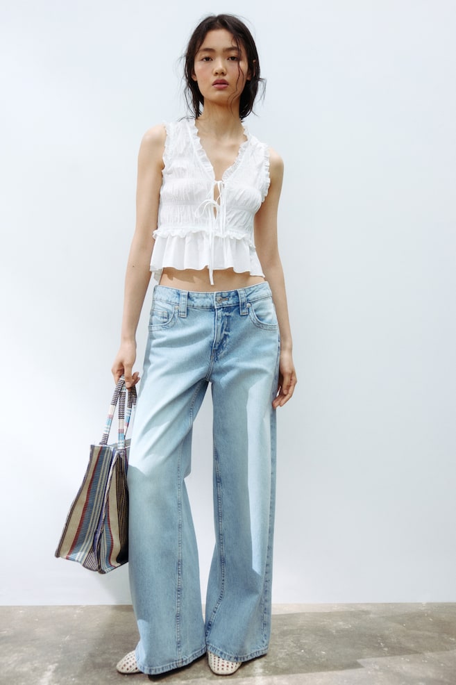 Baggy Wide Low Waist Jeans-Světlý denim blue - 2
