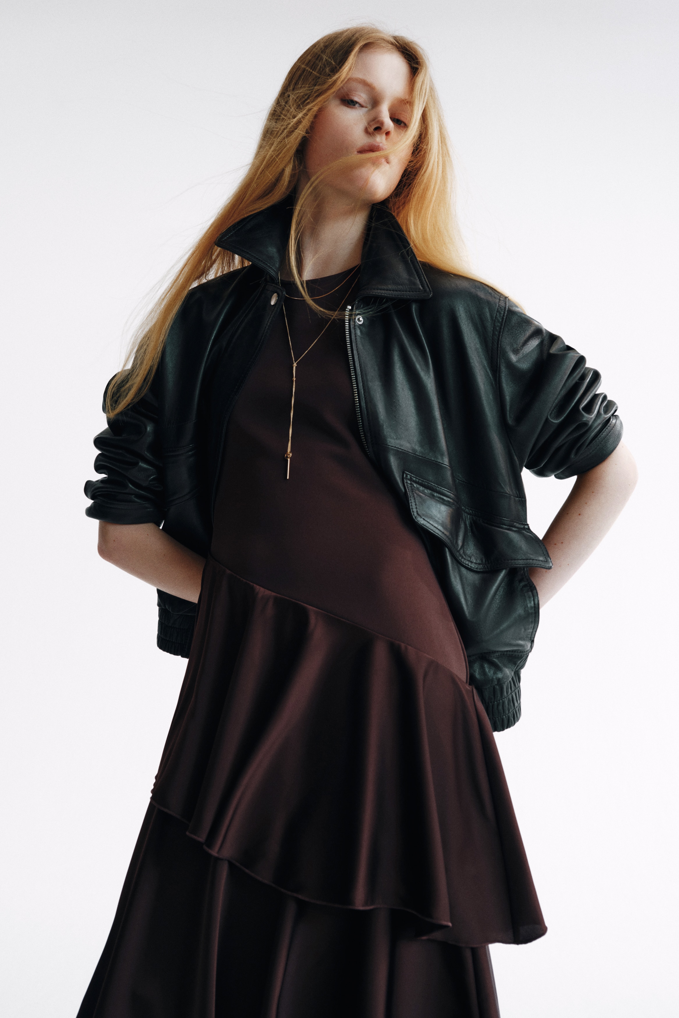 Abito Ponte di Roma con gonna in satin - Dark brown