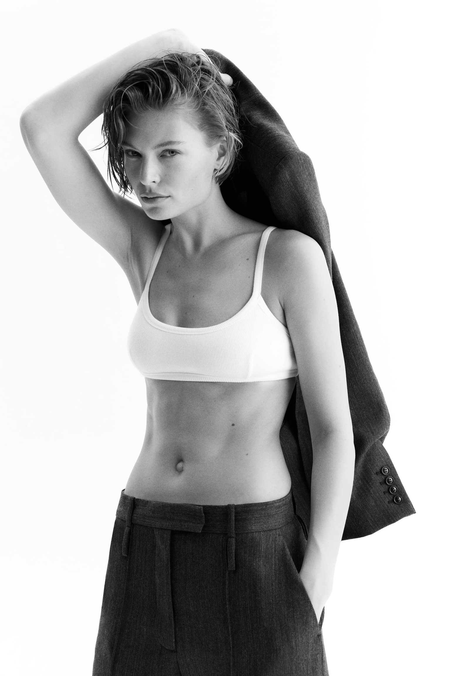 М'який бавовняний бюстгальтер у рубчик - Білий - 4