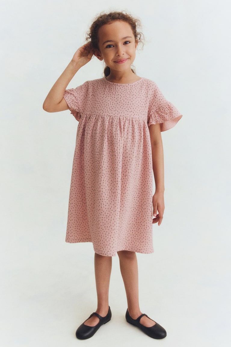 Girls - Dusty Pink/Floral Cotton Muslin Dress - Size: 6X (6-7Y) - H&M