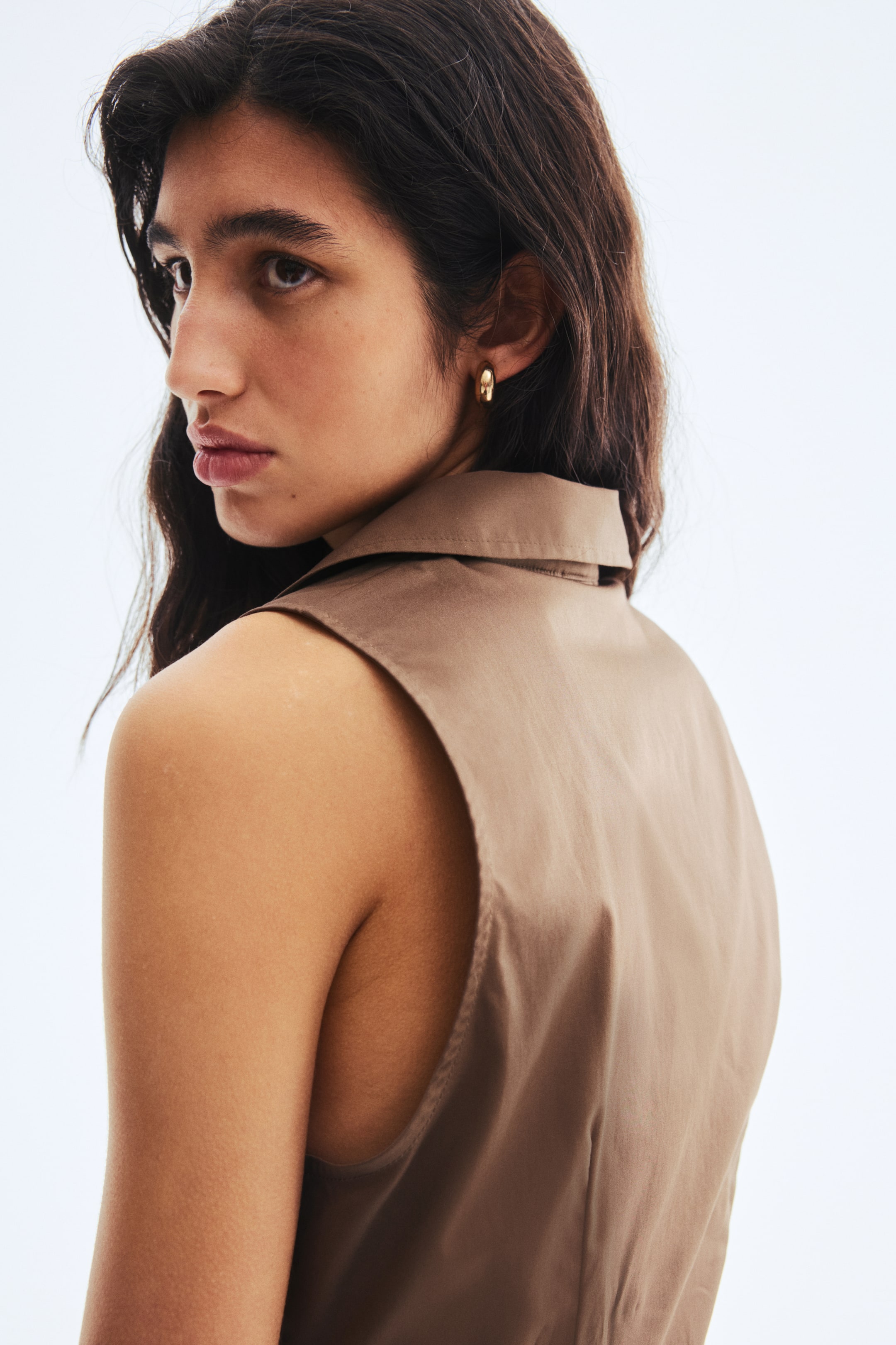 View larger image: Sleeveless cotton shirt - Dark mole - Ladies | H&M IN 2