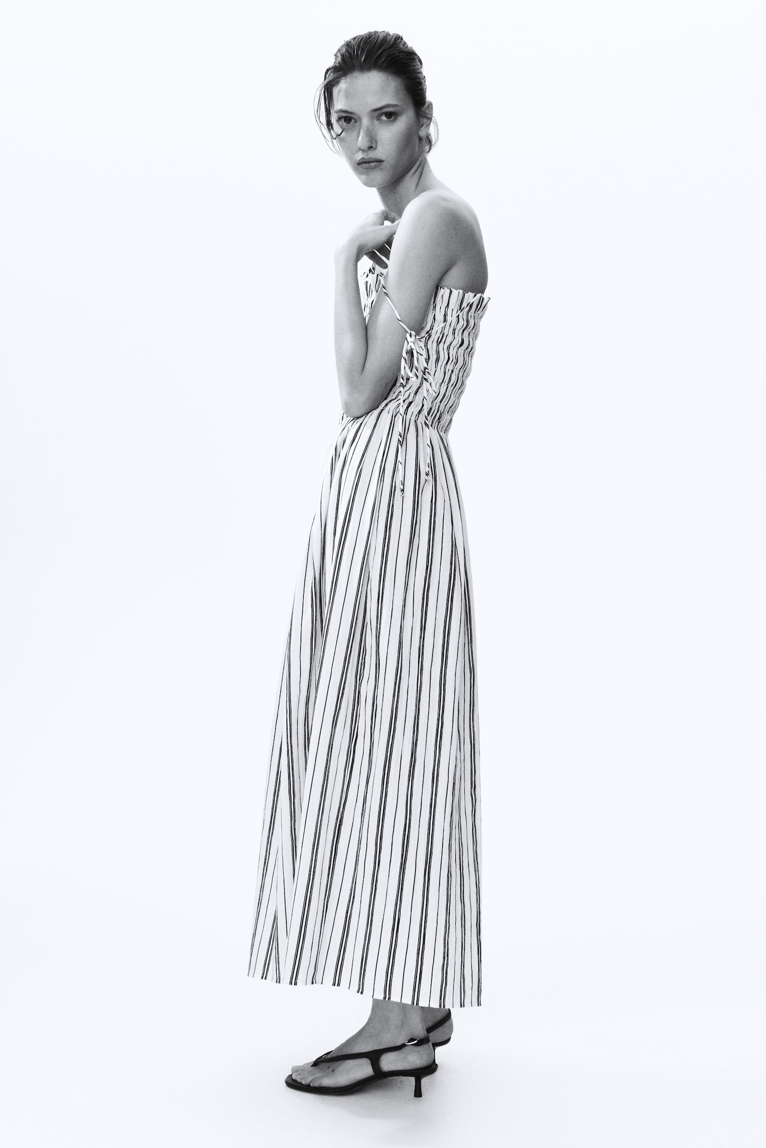 Robe avec bretelles à nouer et corsage smocké - Blanc/rayé/Beige/imprimé léopard/Rouge vif - 4