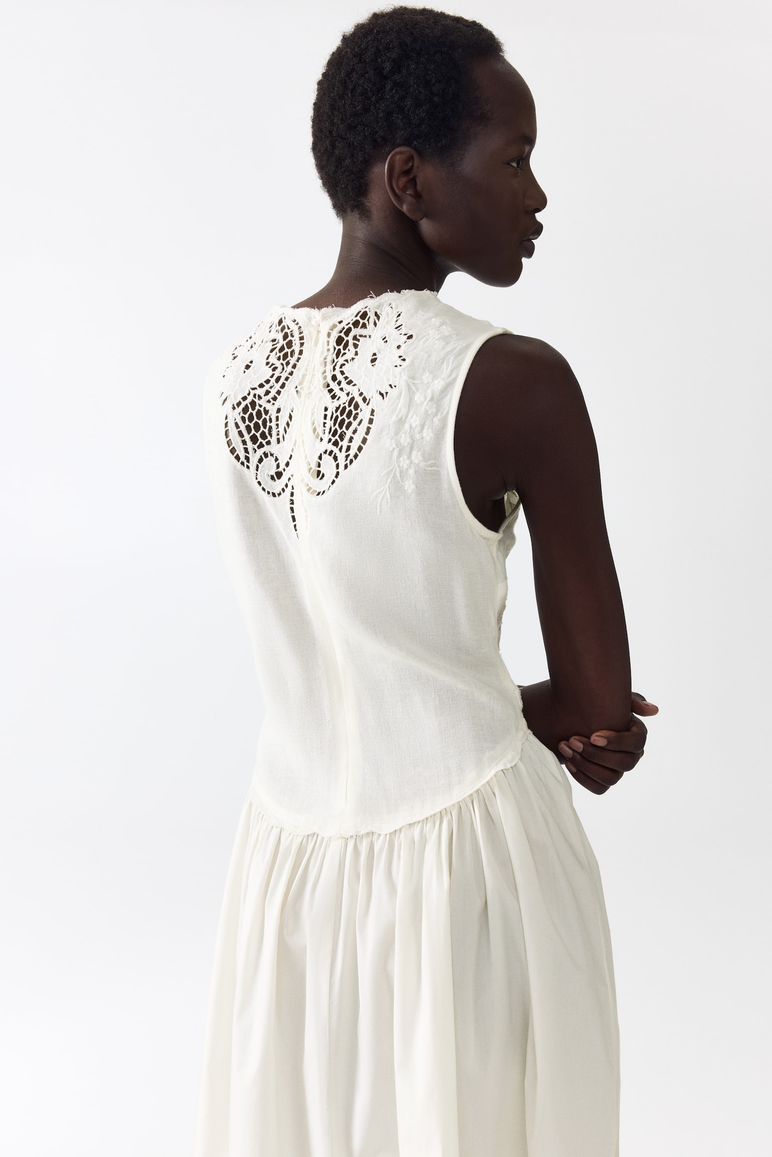 Embroidered linen-blend dress - White - 3