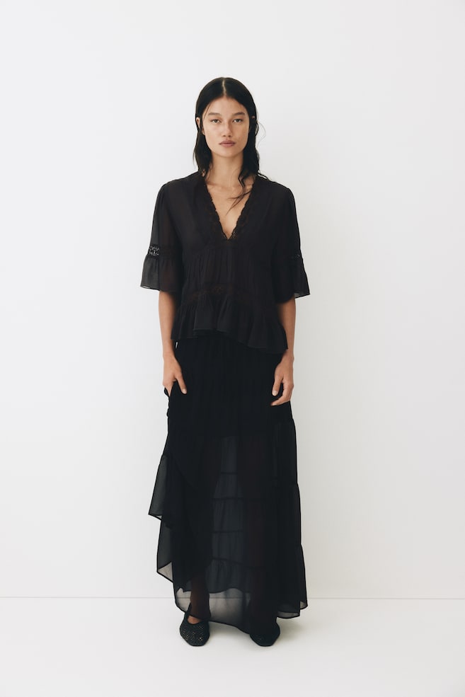 Tiered Maxi Skirt-Black - 6