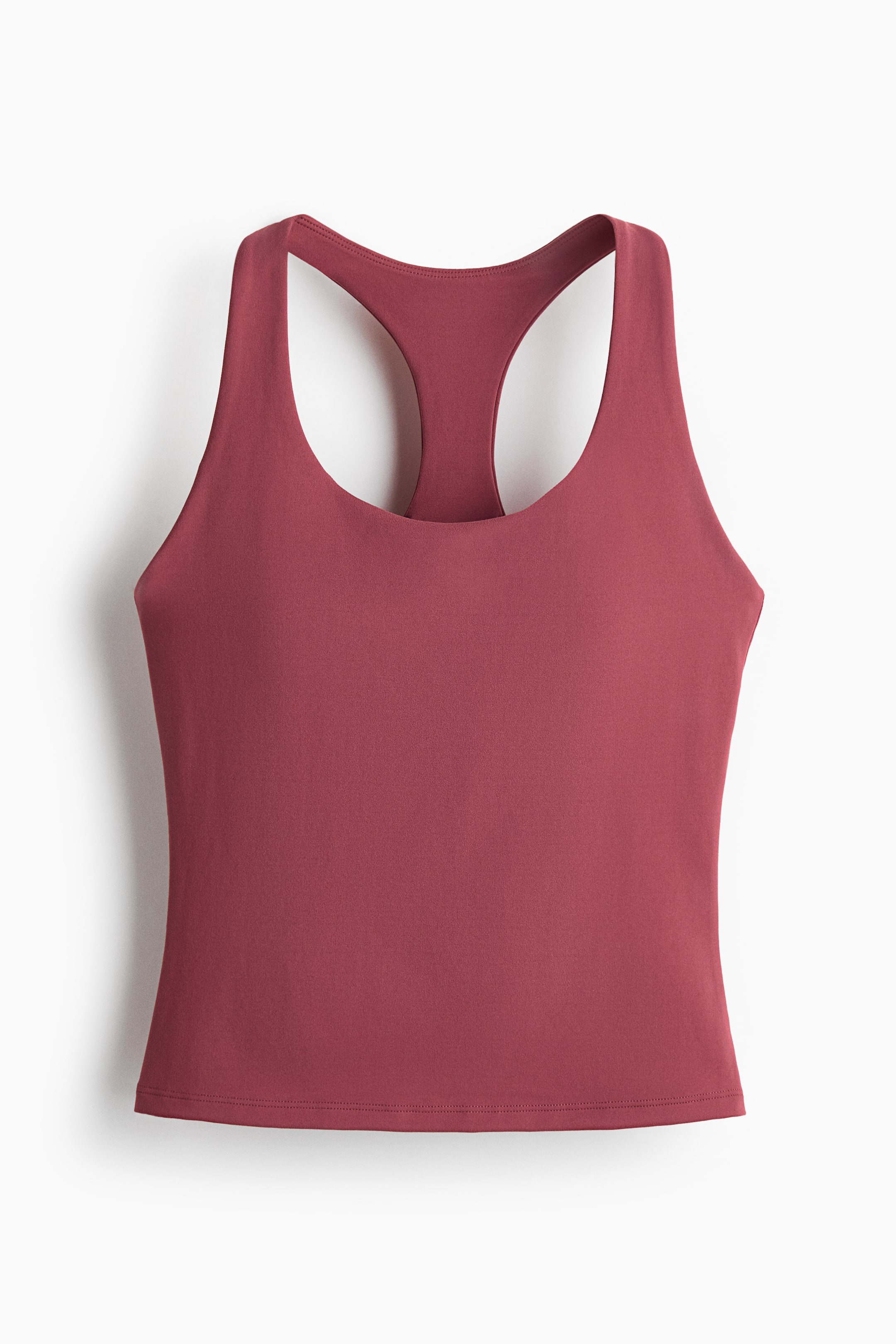 View larger image: The Integral-bra sports top with SoftMove? is showcased FRONT, in a deep rose hue with a sleek finish. It features a scoop neckline and wide shoulder straps that form a racerback.
