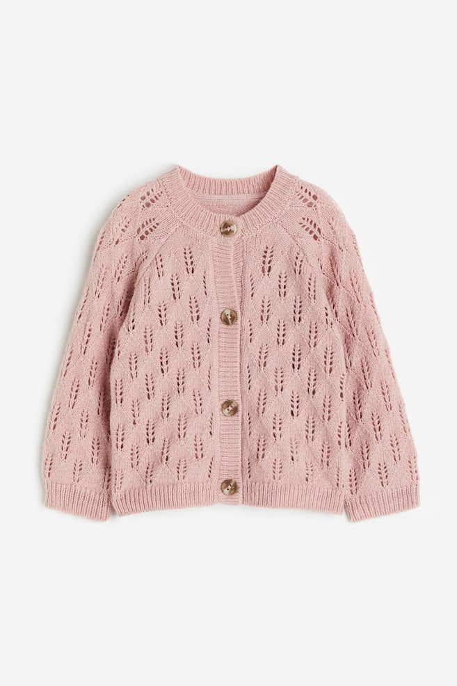 Pointelle-knit cardigan - Pink/Dark brown/Natural white - 1