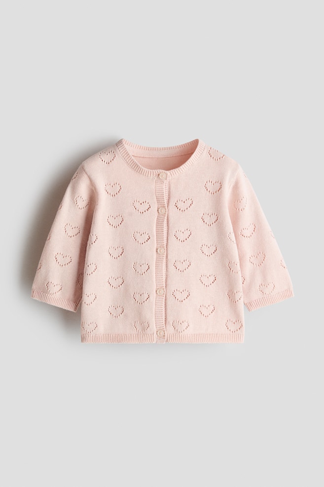 Cardigan traforato in cotone - Rosa chiaro/Bianco/Rosa - 1