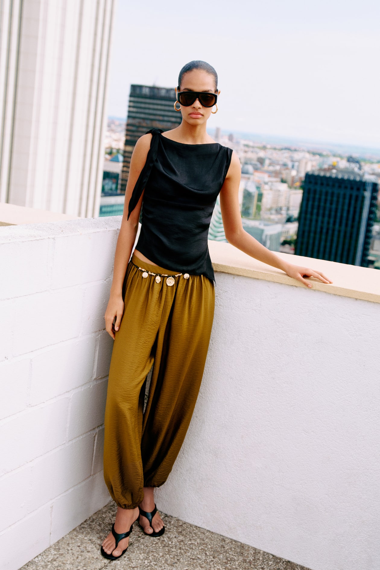 H&M Women's Black Asymmetric Tie-Detail Top | H&M US