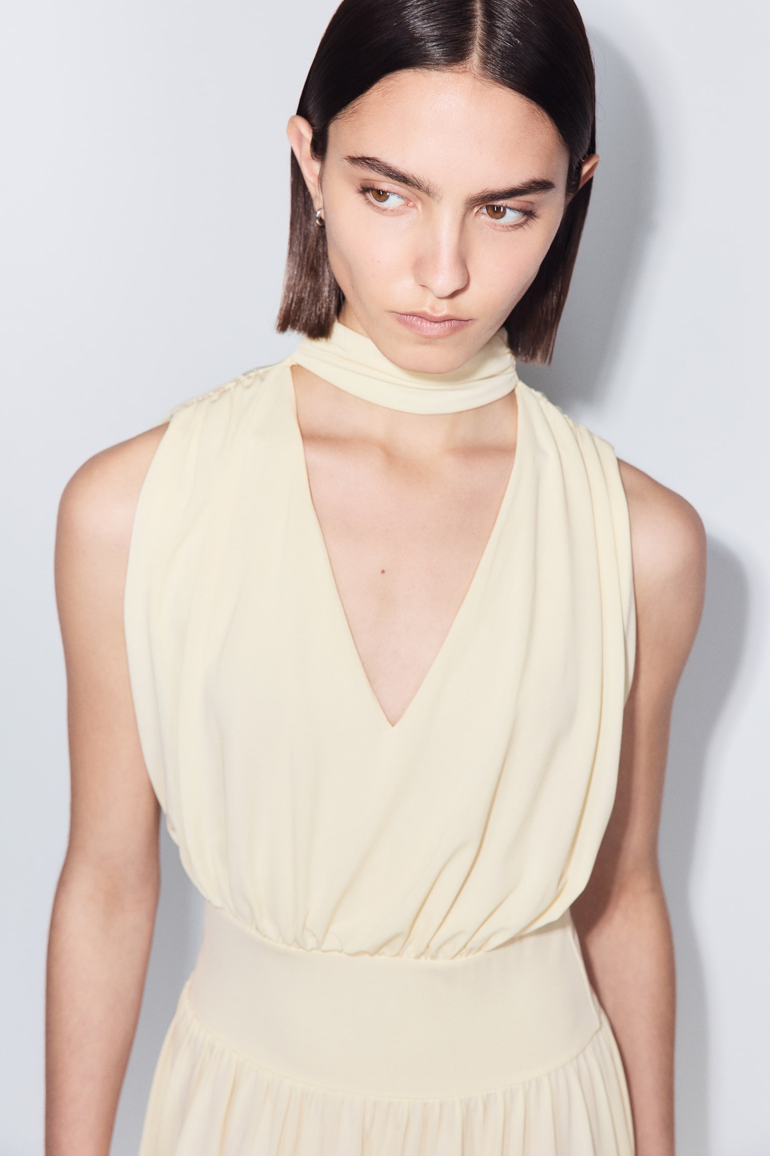 Draped midi dress - Light yellow - 1