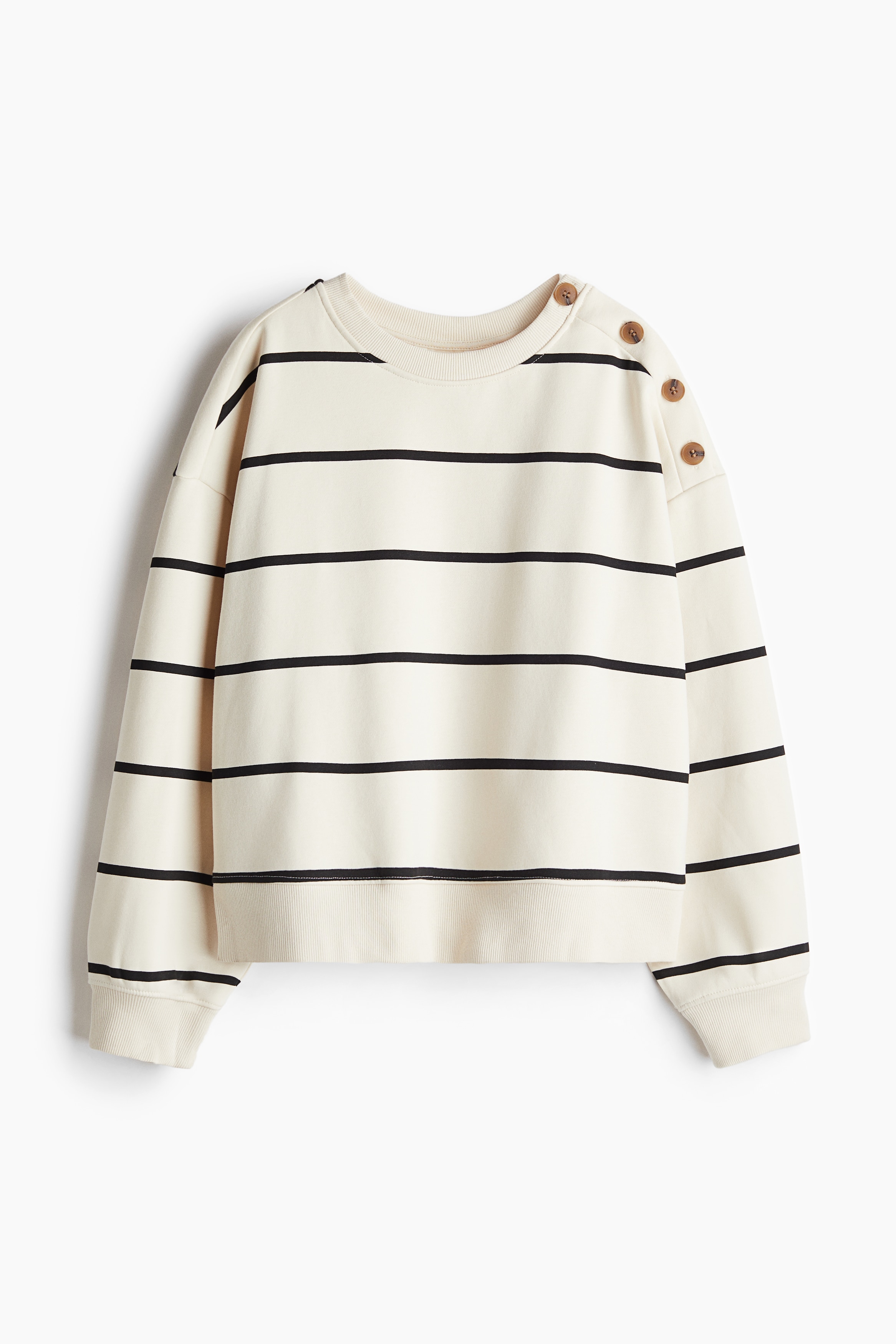 Ladies - Light beige/Striped Button-detail sweatshirt - Size: S  - H&M