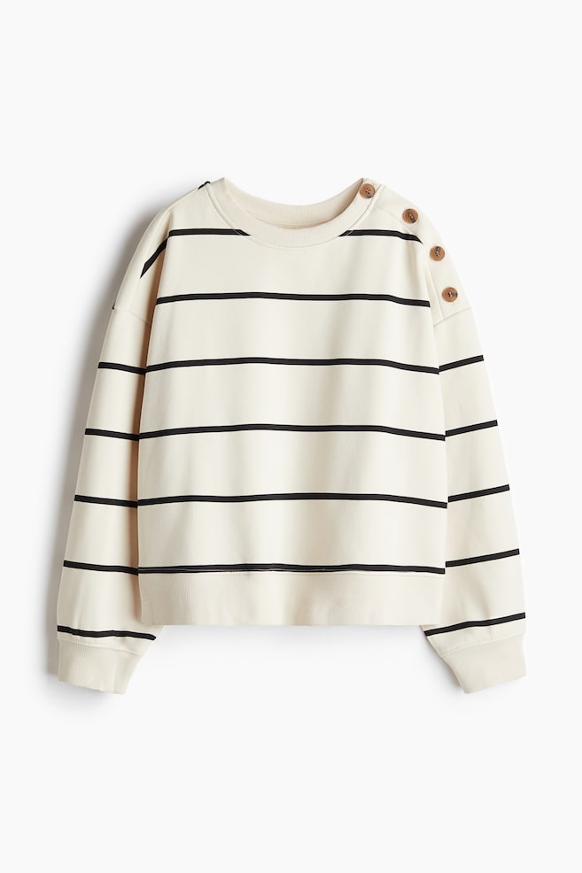 Button-detail sweatshirt - Light beige/Striped/Cream/Rêveries - 1
