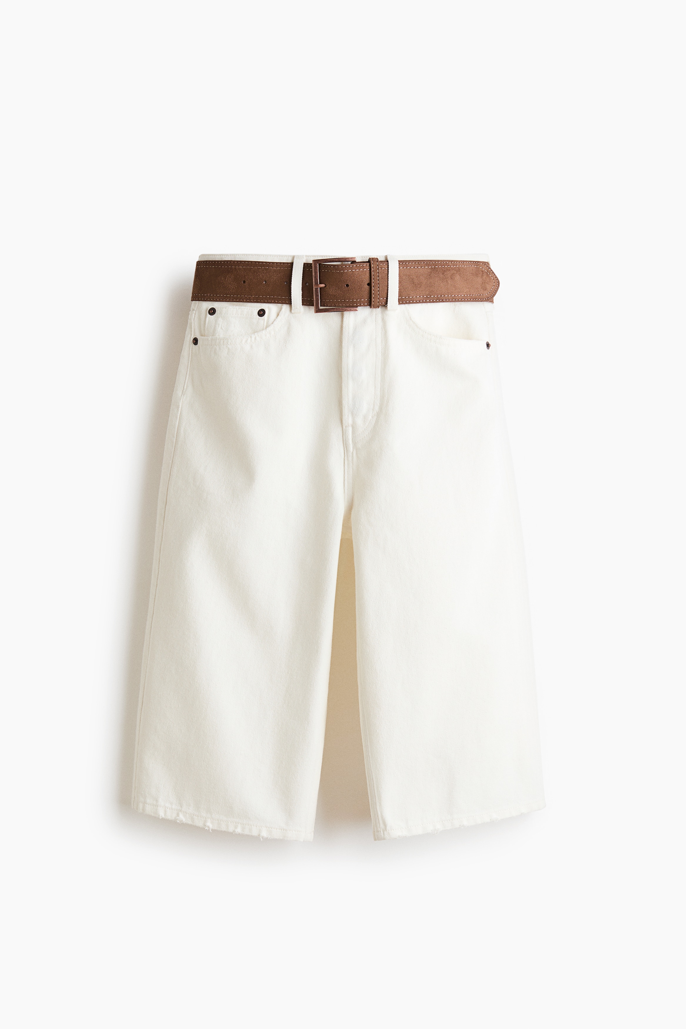 Bermudashorts i denim med skärp - Crèmevit/Denimblå