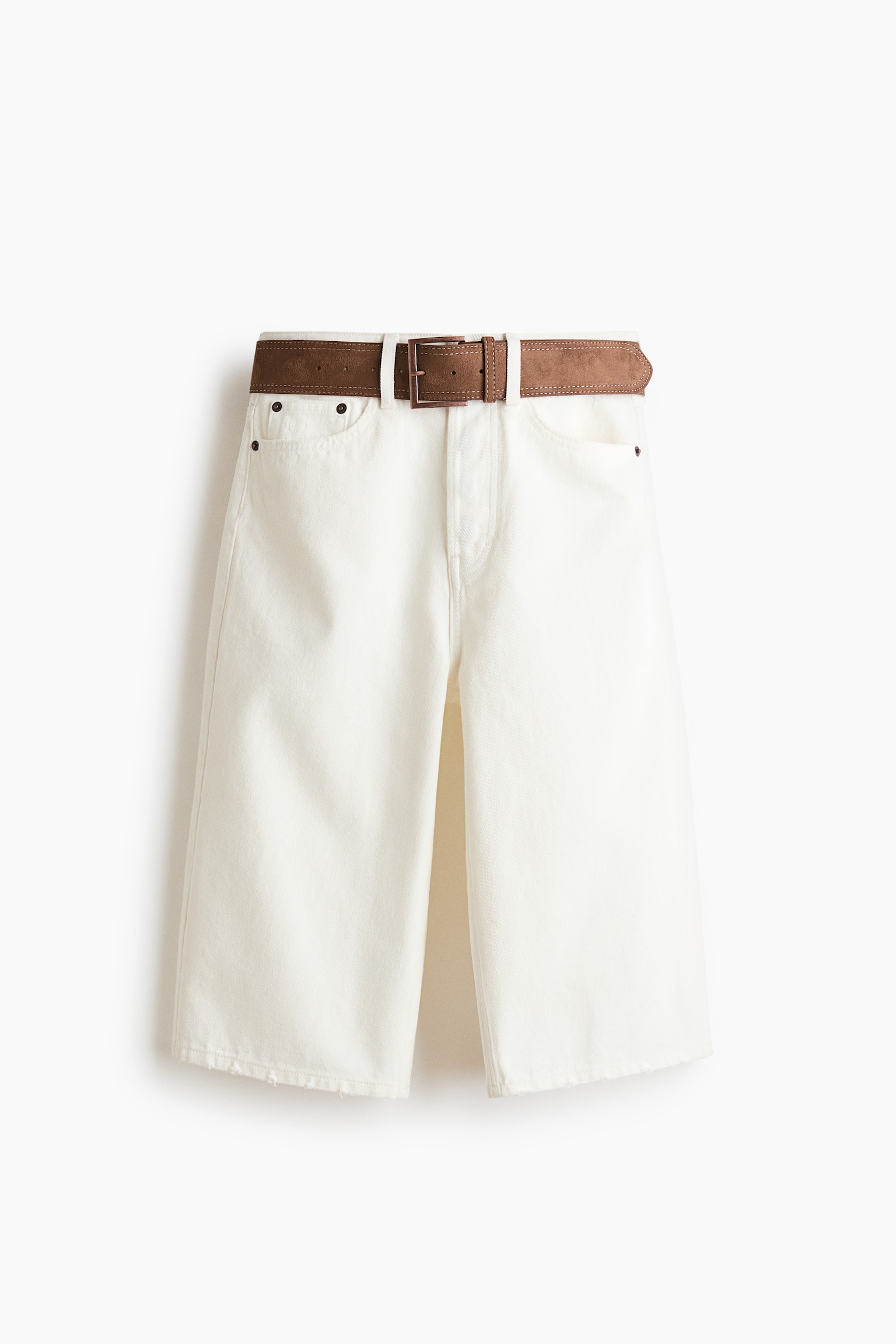 Bermudashorts i denim med bælte - Creme/Denimblå - 1