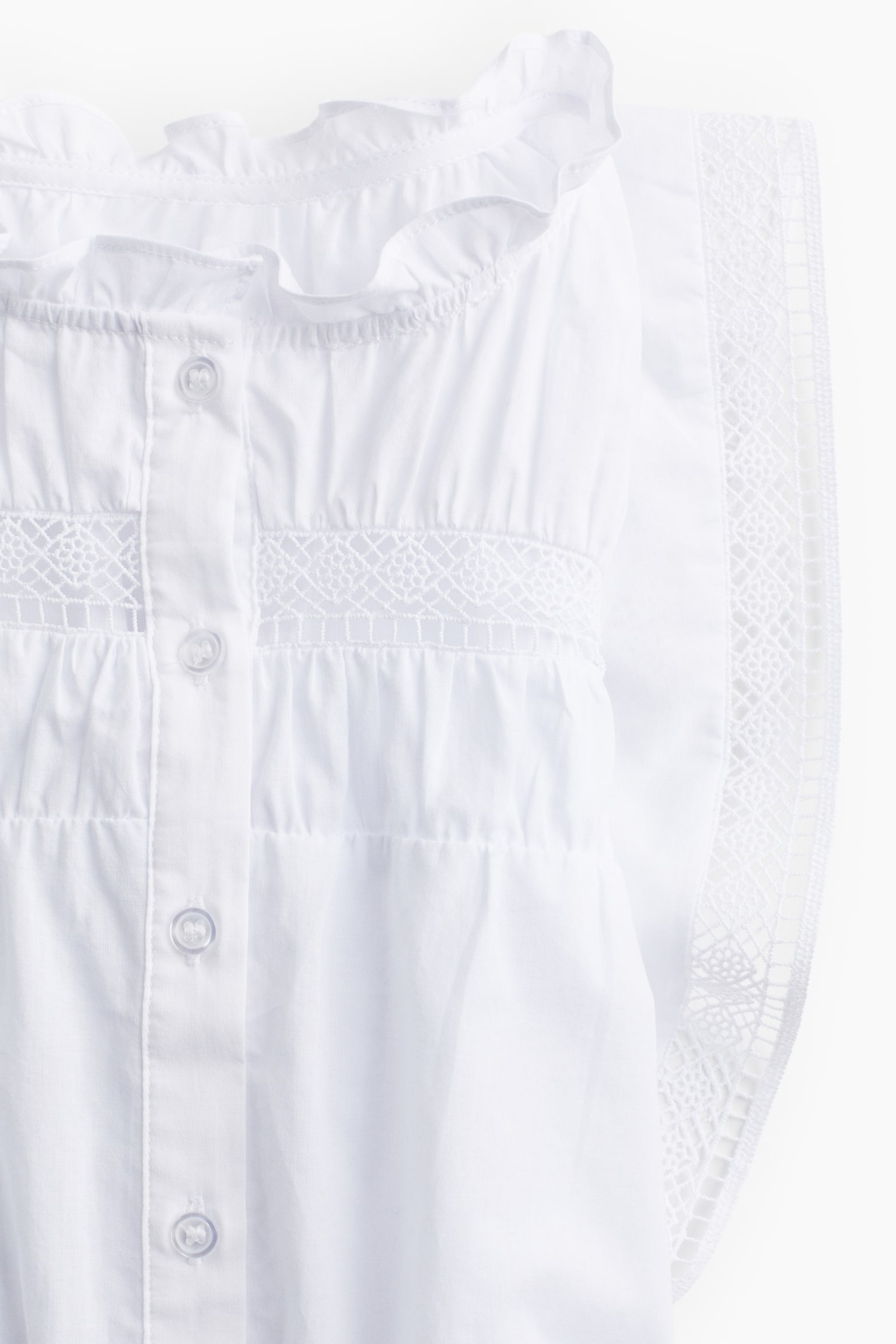 Lace Inset Butterfly Sleeve Blouse - White - 7