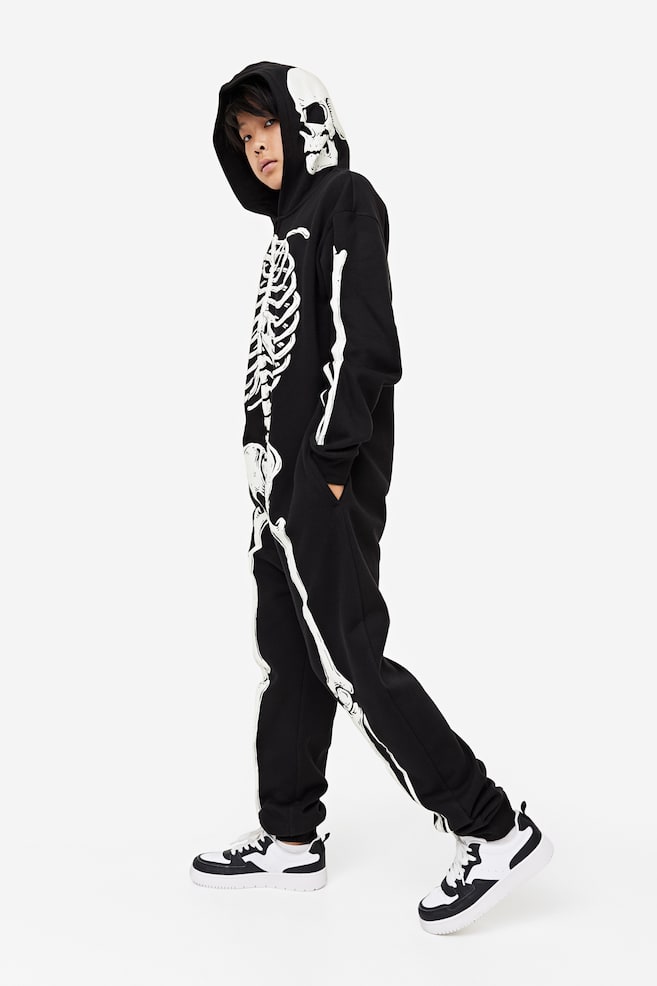 Hooded sweatshirt all-in-one suit - Black/Skeleton - 2