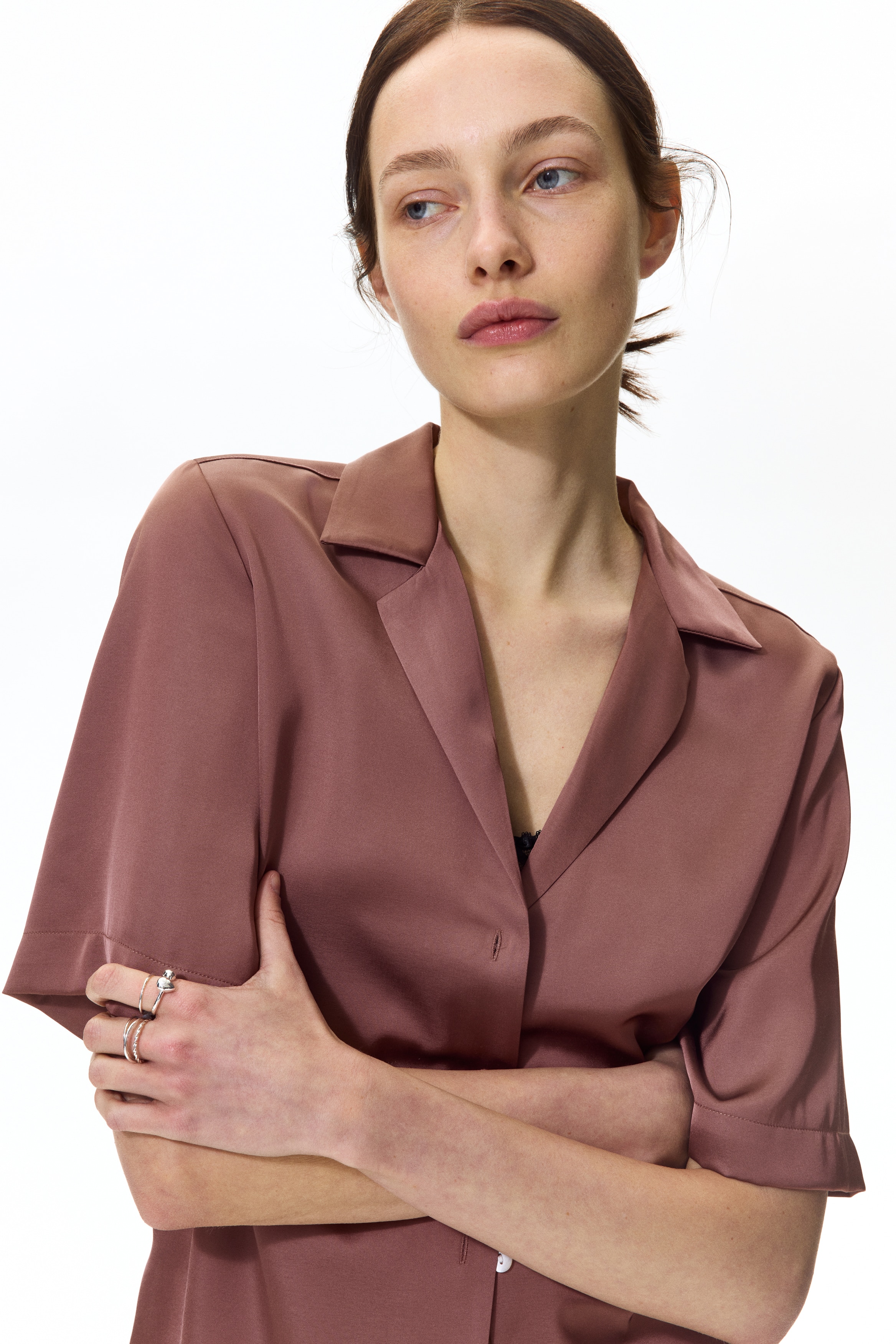 Casual satijnen blouse - Dusty donkerroze