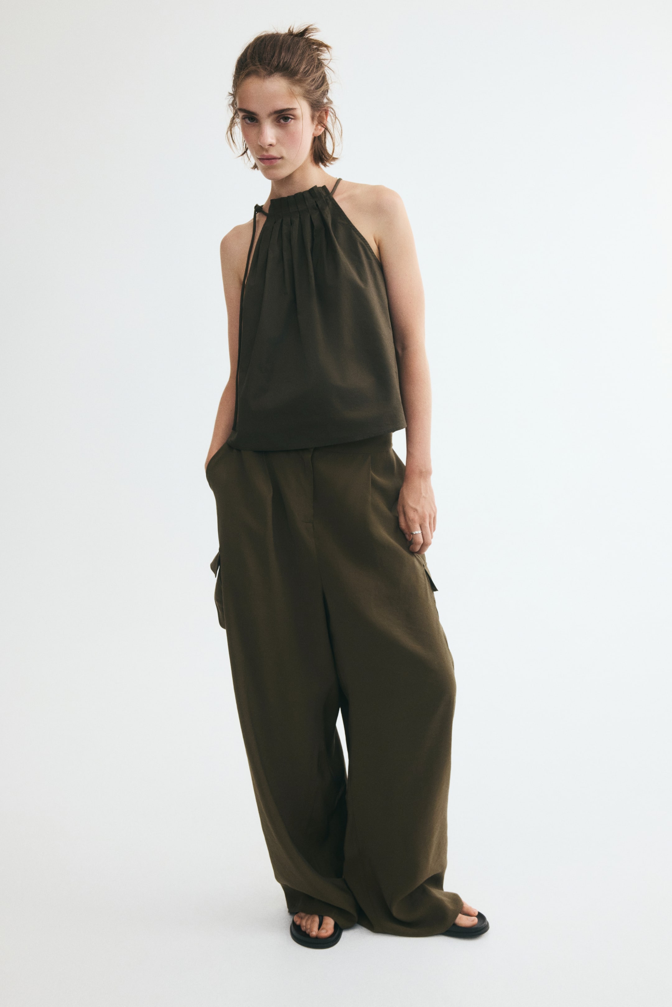 Pleated Tie-Detail Top