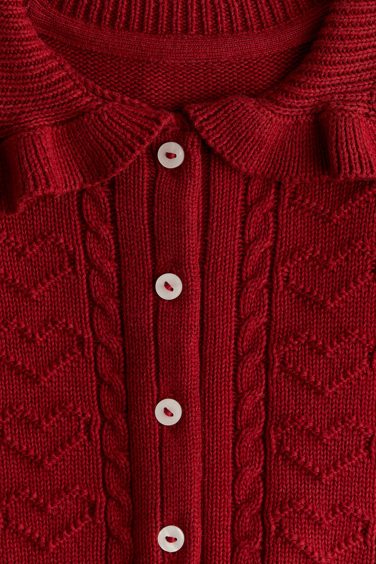 Collared cardigan - Dark red/Beige - 2