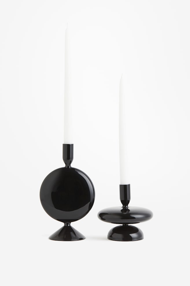 Glass candlestick - Black/Beige - 4