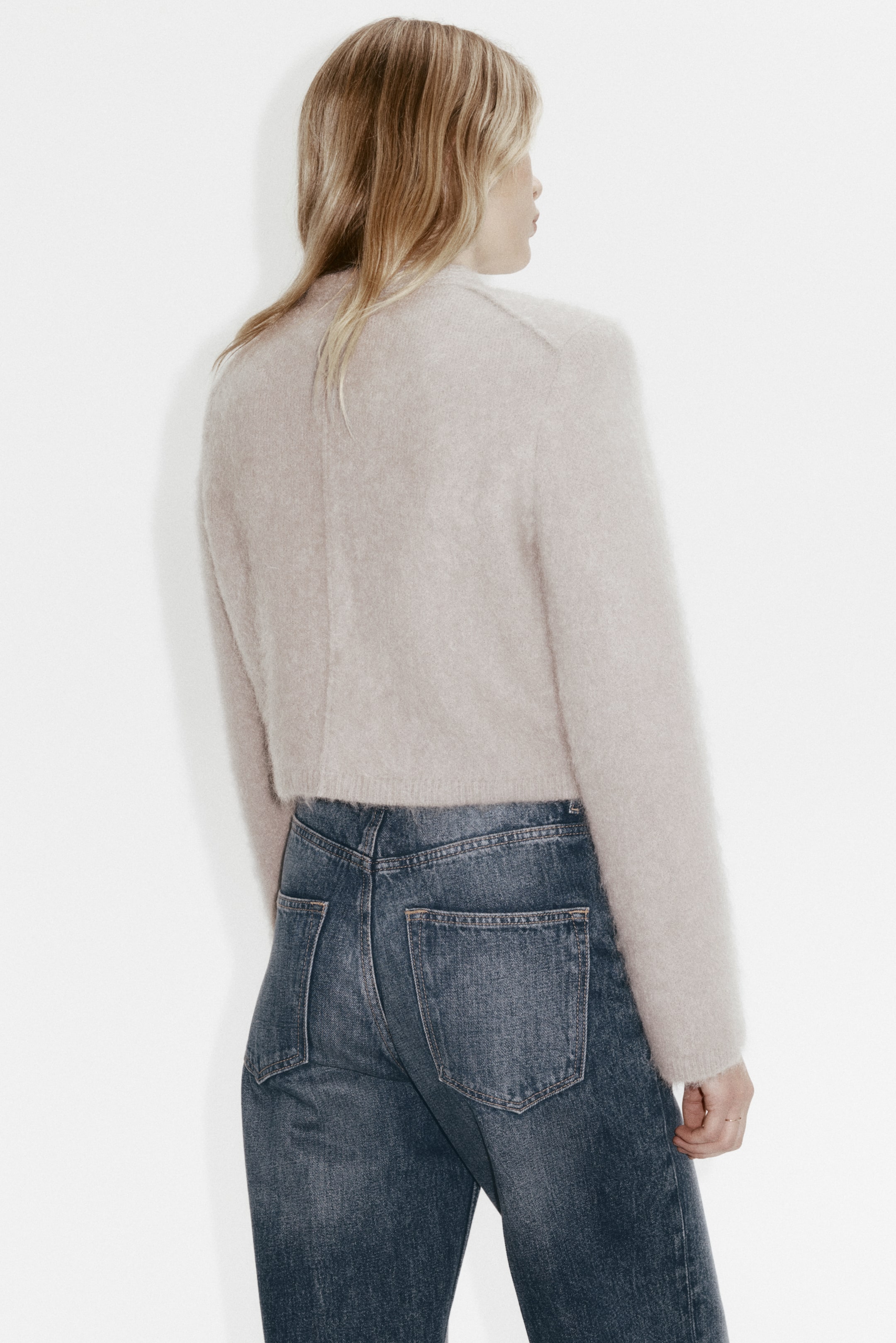 Mohair-Blend Cardigan with Shoulder Pads