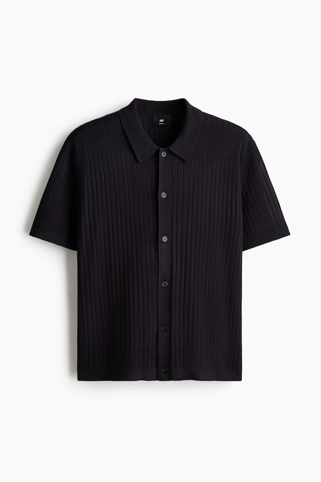 Regular-Fit Rib-Knit Shirt - Dark blue/Cream/Dark brown - 1