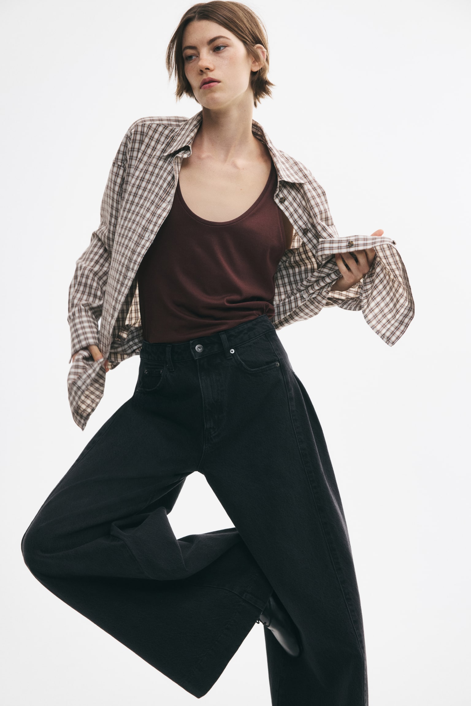 Женские джинсы H&M Extra-Wide Regular-Waist, цвет: Тёмный джинсовый серый — фото 3