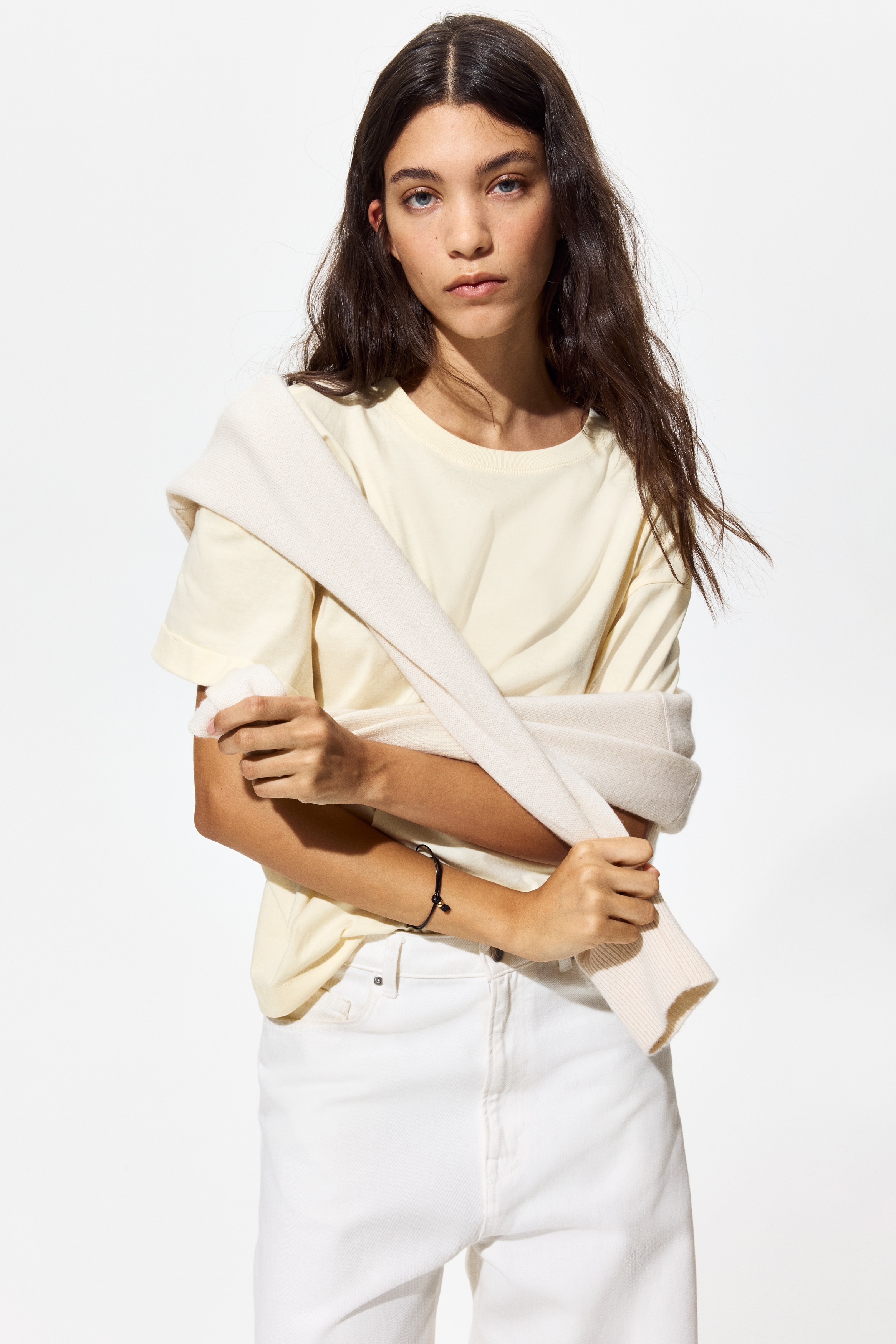 Baumwoll-T-Shirt in Loose Fit - Blassgelb/Blassrosa/Weiss/Ausgewaschenes Schwarz