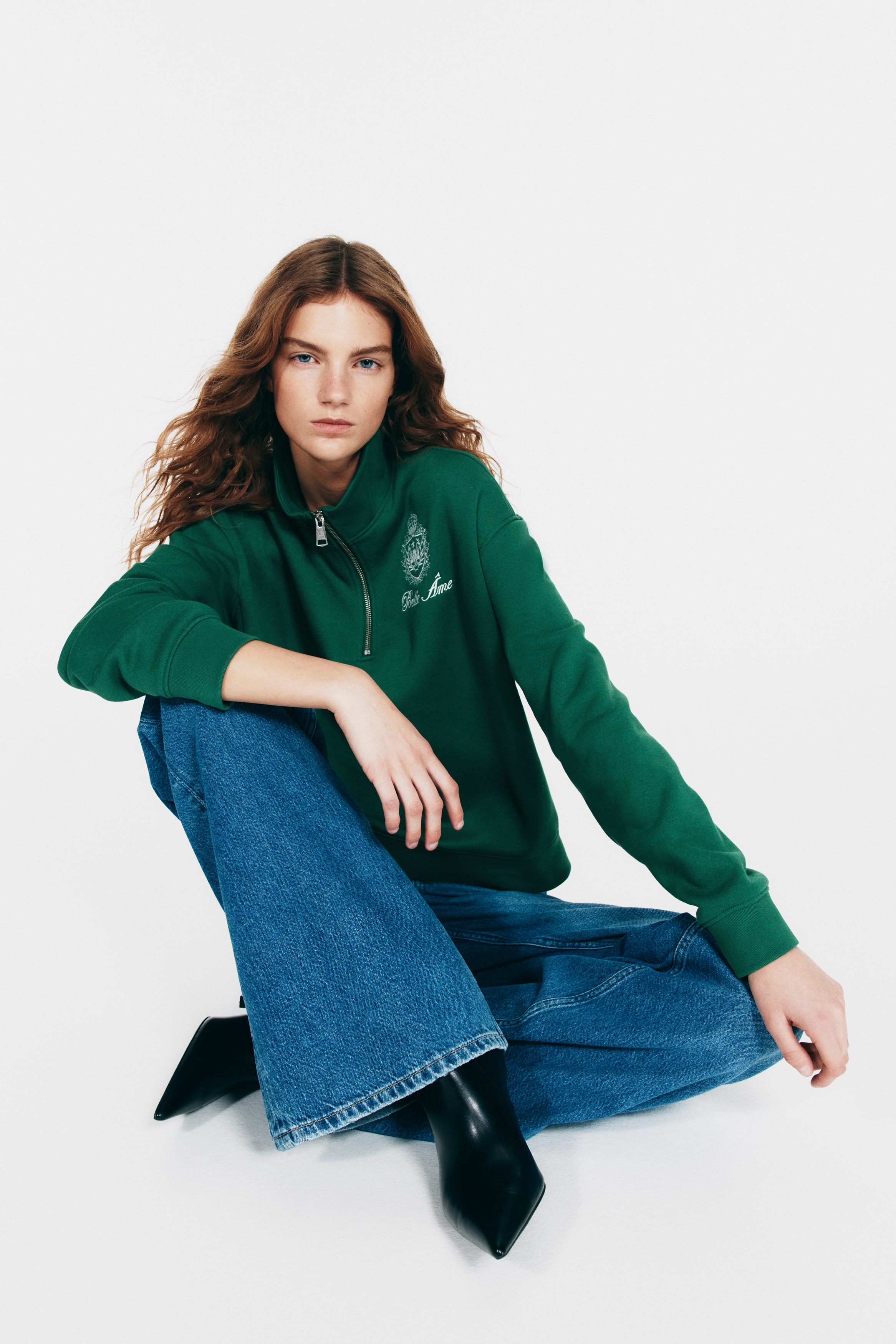 置物 HM Women's Dark green/Belle Âme Half-Zip Sweatshirt with Motif | H&M US