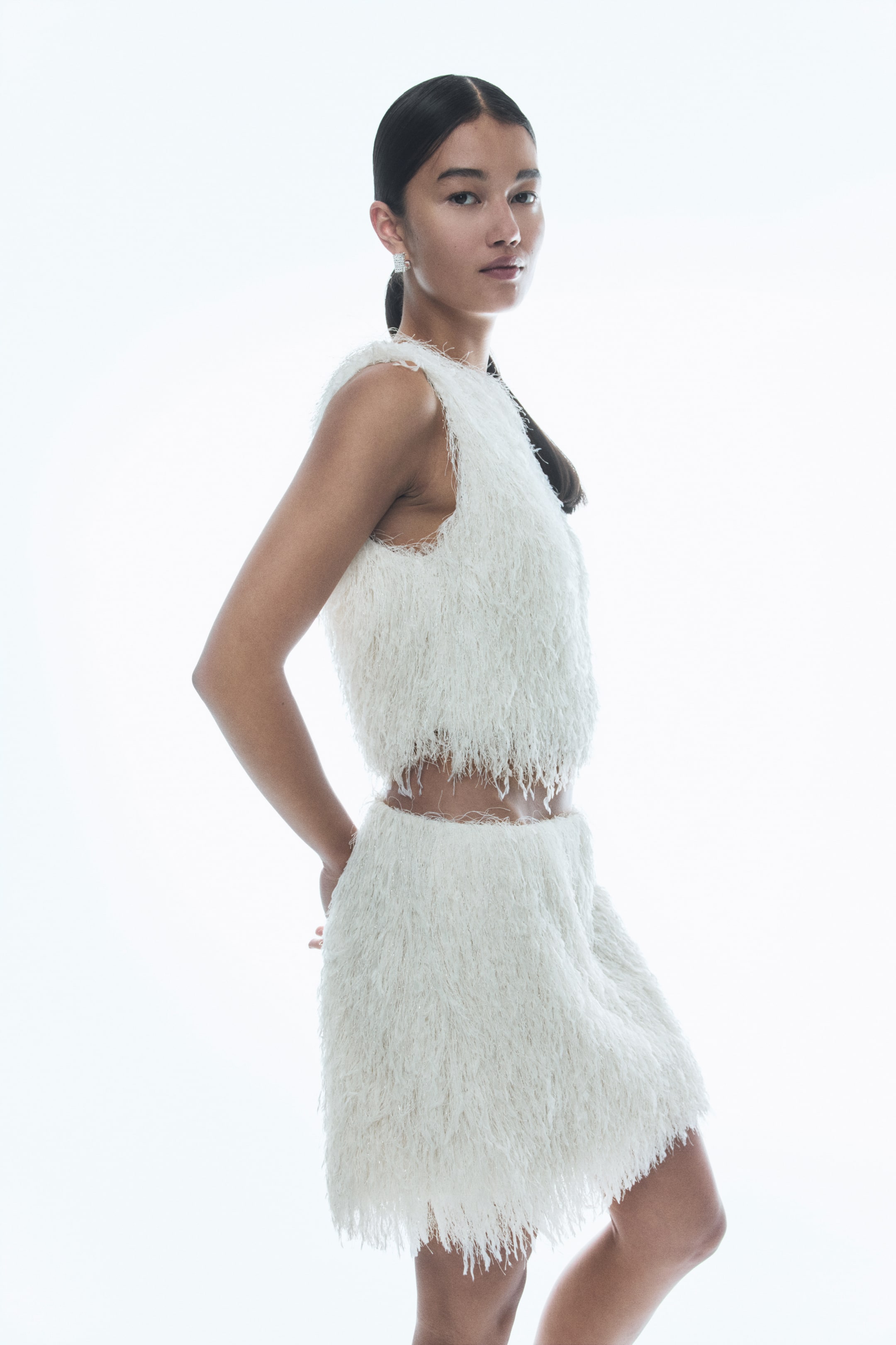 View larger image: Fringed Cropped Top - Cream - Ladies | H&M AU 2