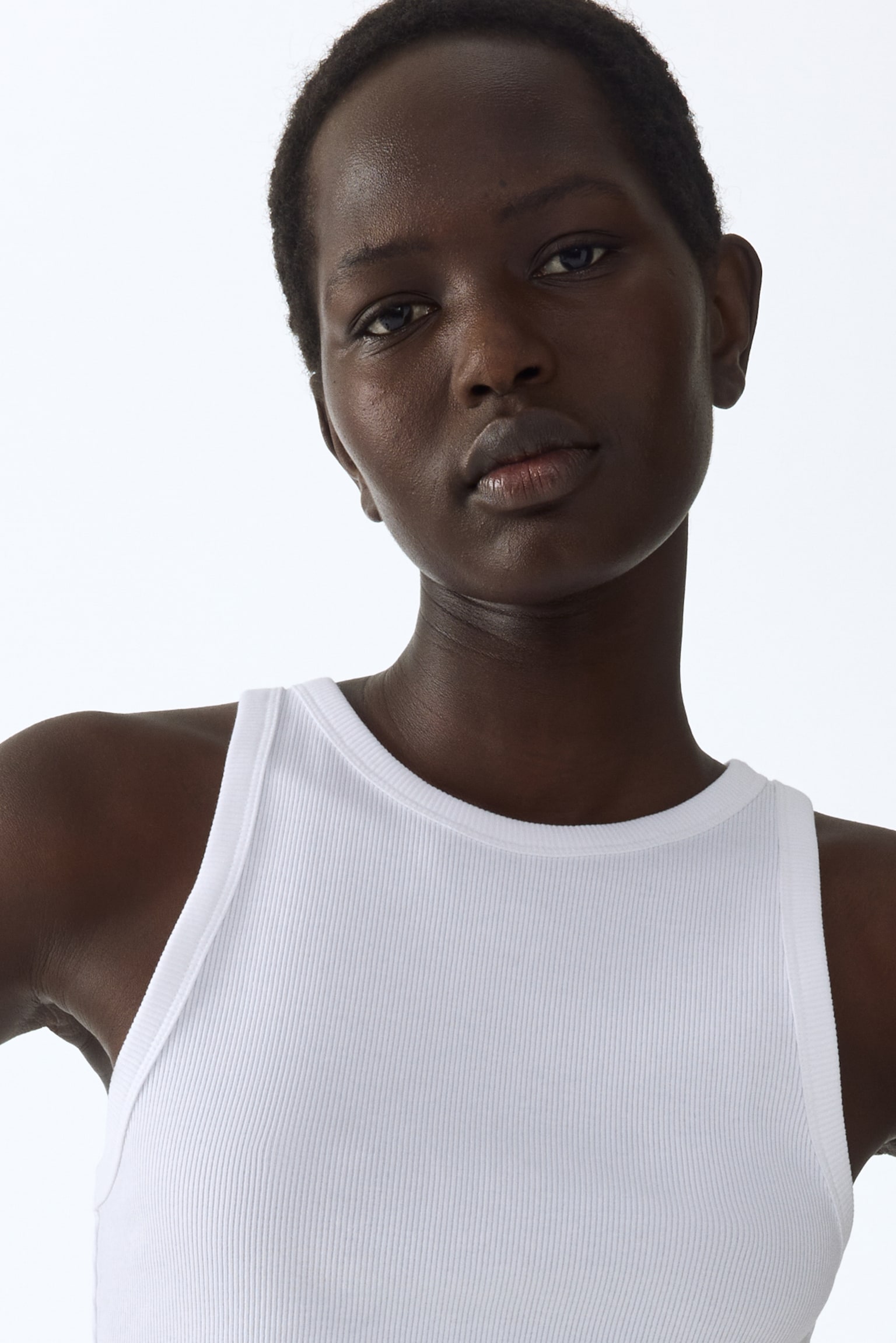 Ribbed cotton vest top - White/Black/Navy blue/Dark dusty pink - 2